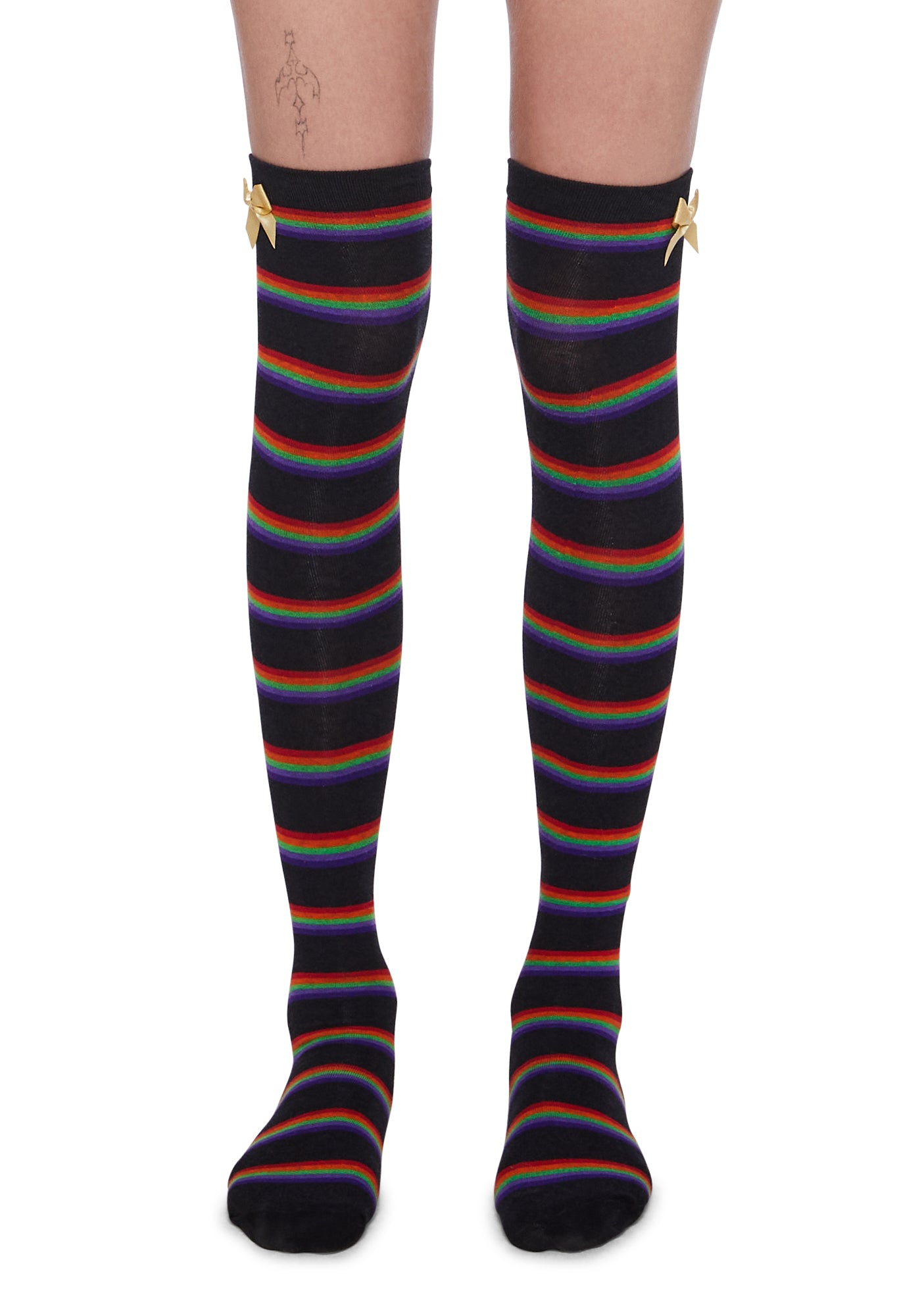 Dolls Kill x Willy Wonka Striped Thigh High Socks - Multi