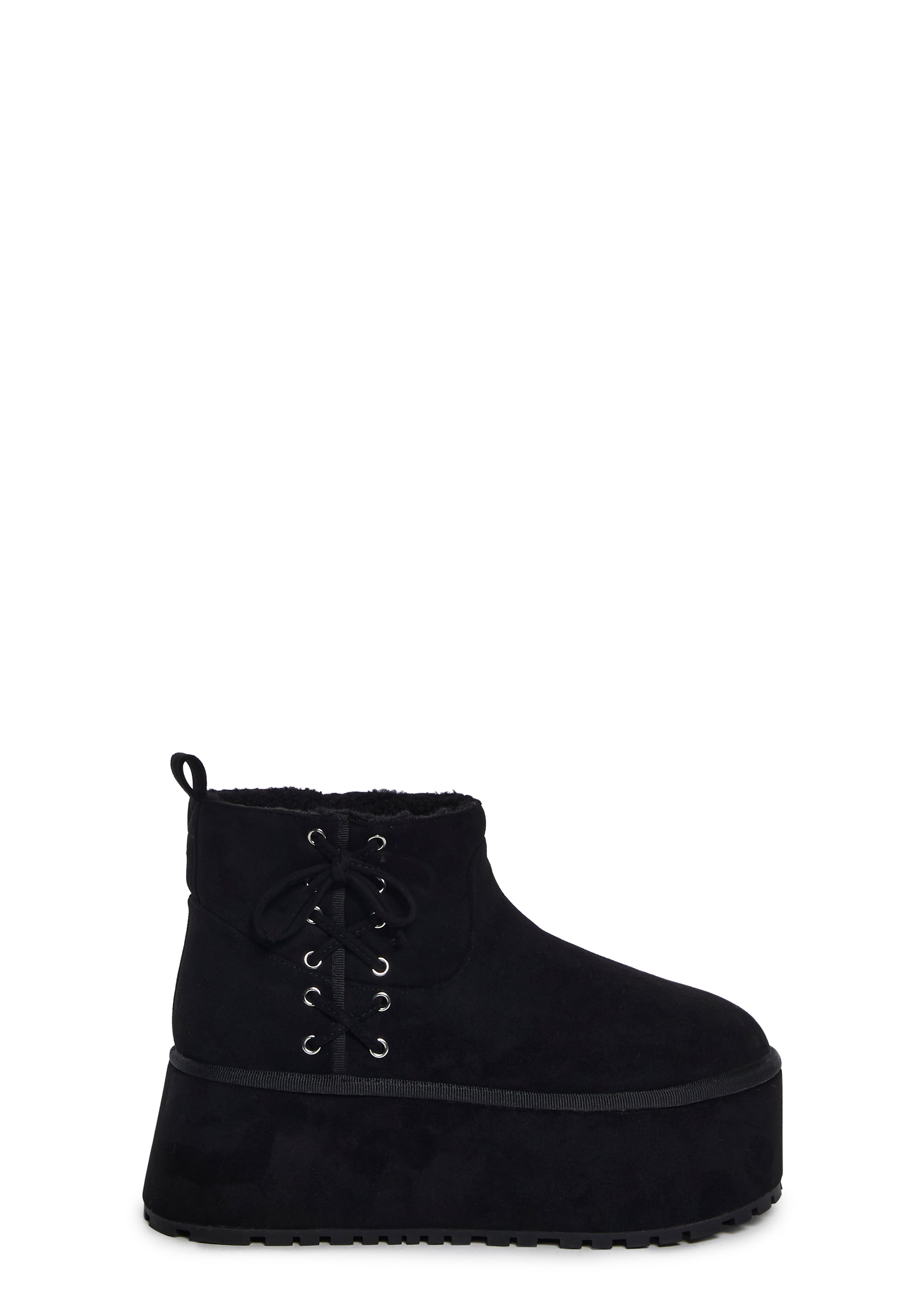 Sugar Thrillz Ballet Faux Velour Shearling Booties Black Dolls Kill
