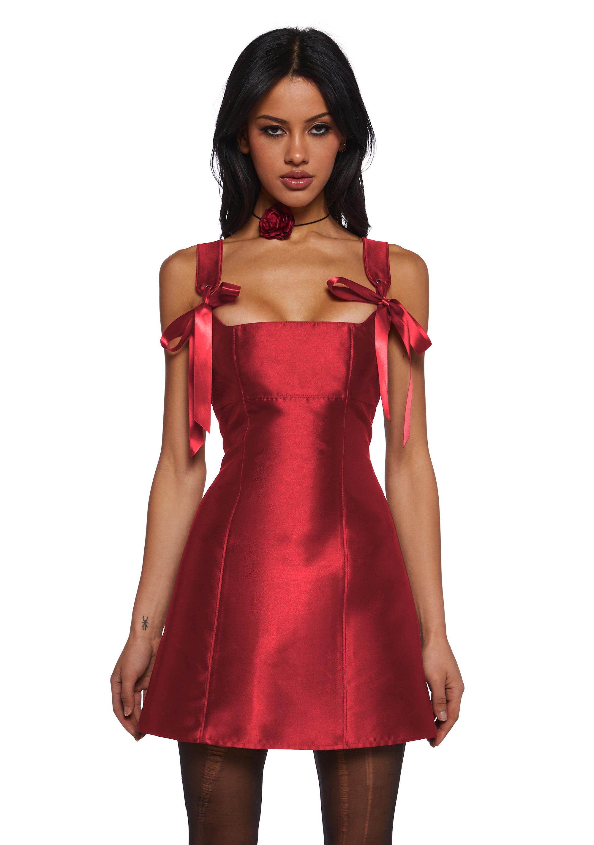 Current Mood Taffeta Ribbon Tie Mini Dress - Red Dolls Kill Current Mood Taffeta Ribbon Tie Mini Dress - Red Dolls Kill