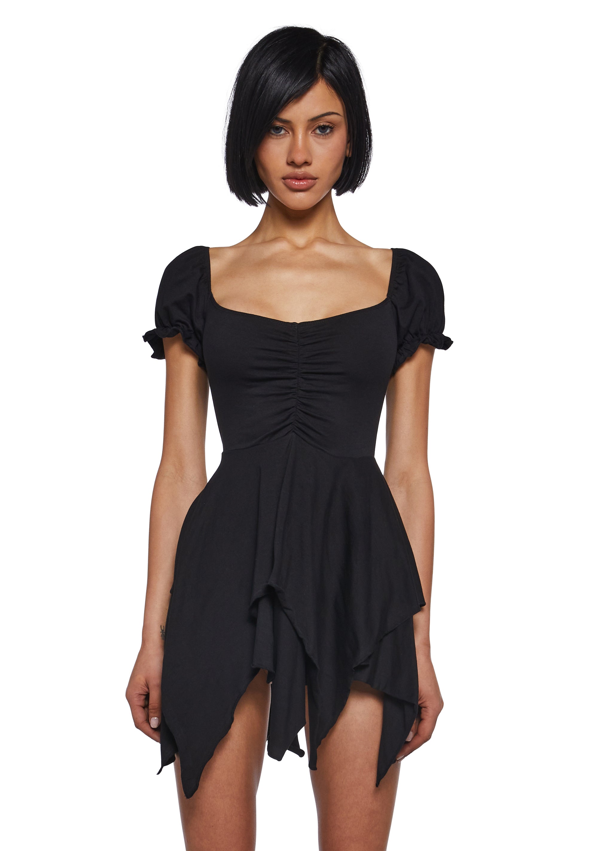 Current Mood Handkerchief Puff Sleeve Mini Dress - Black Dolls Kill Current Mood Handkerchief Puff Sleeve Mini Dress - Black Dolls Kill