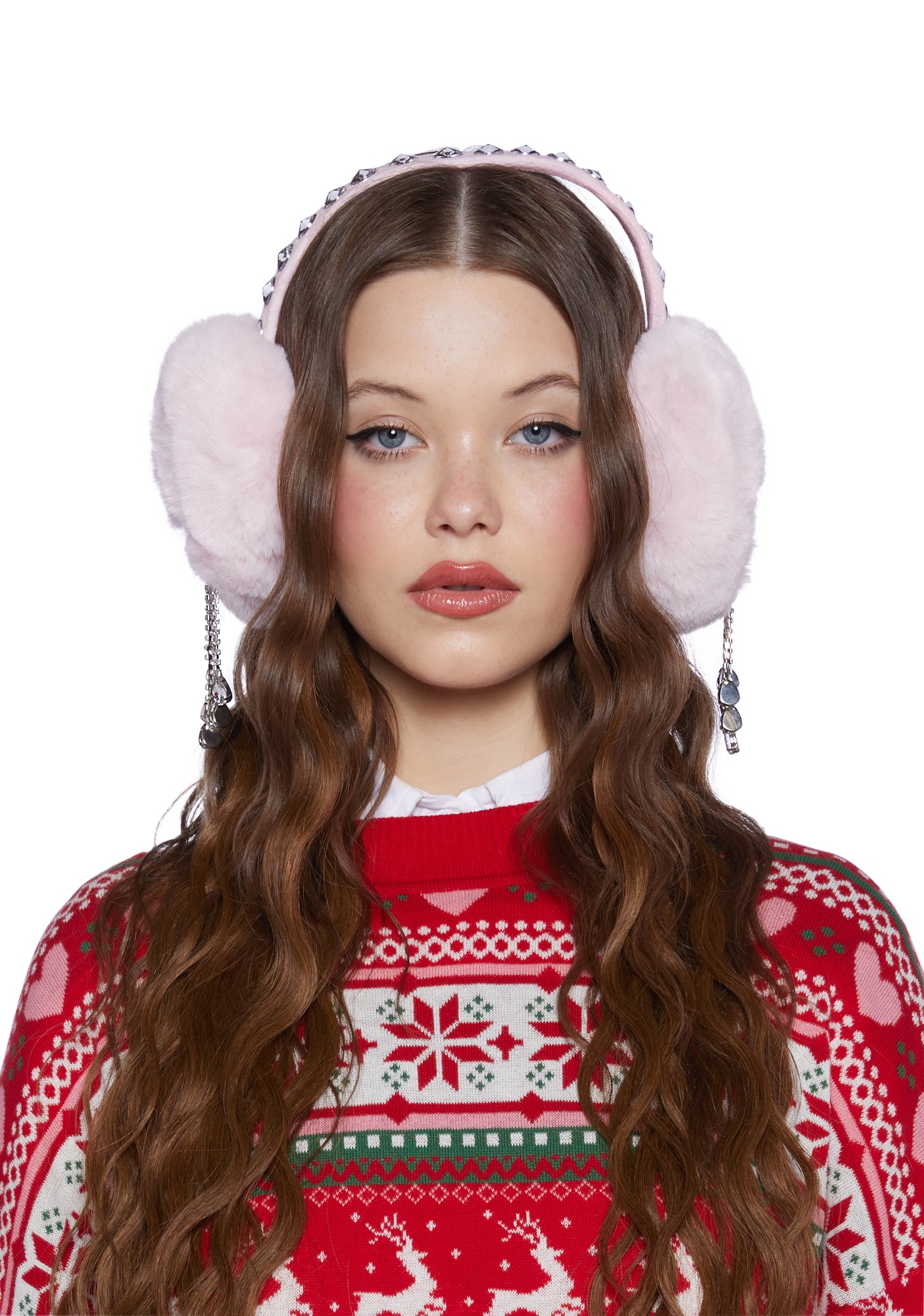 Y2K Pink & White Laced Up Earmuffs