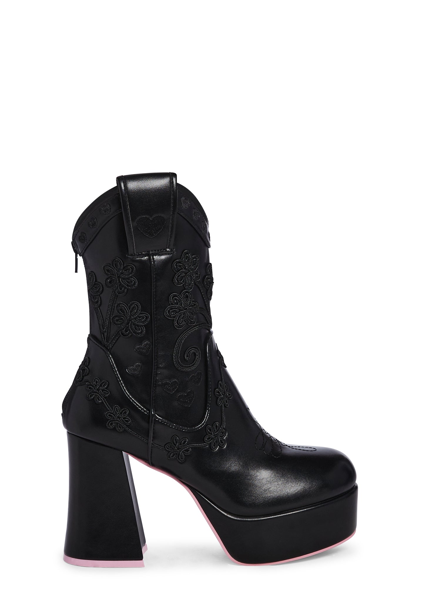 Sugar Thrillz Embroidered Platform Cowboy Boots Black – Dolls Kill