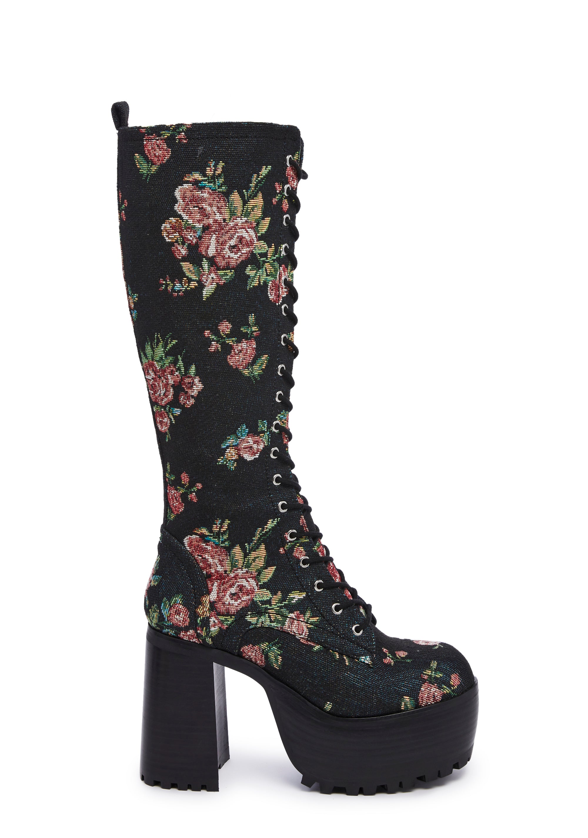 Current Mood Tapestry Lace Up Side Zip Platform Boots - Multi
