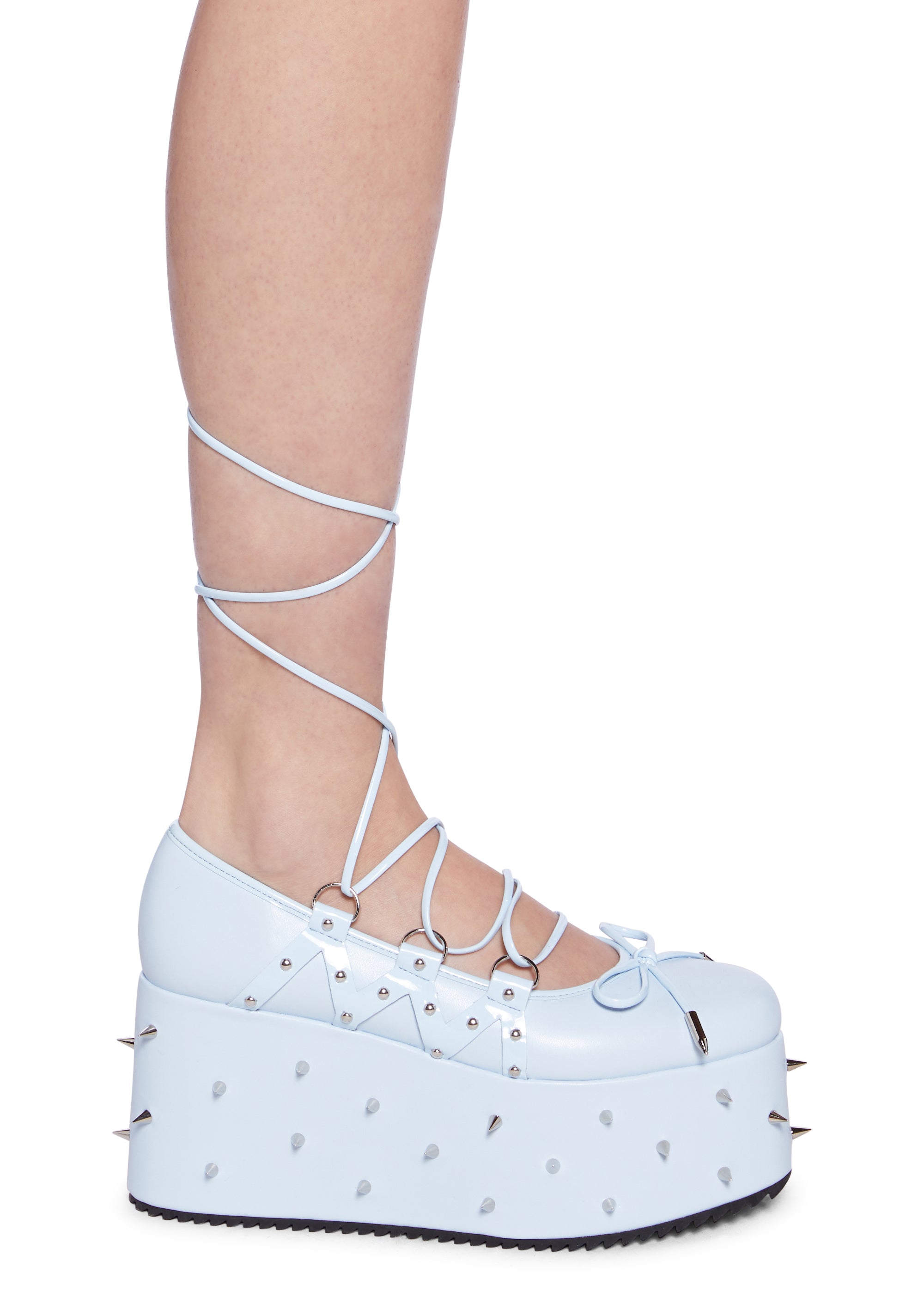 Koi Footwear Ballet Platform Spiked Soles With Lace Ups Blue Dolls Kill