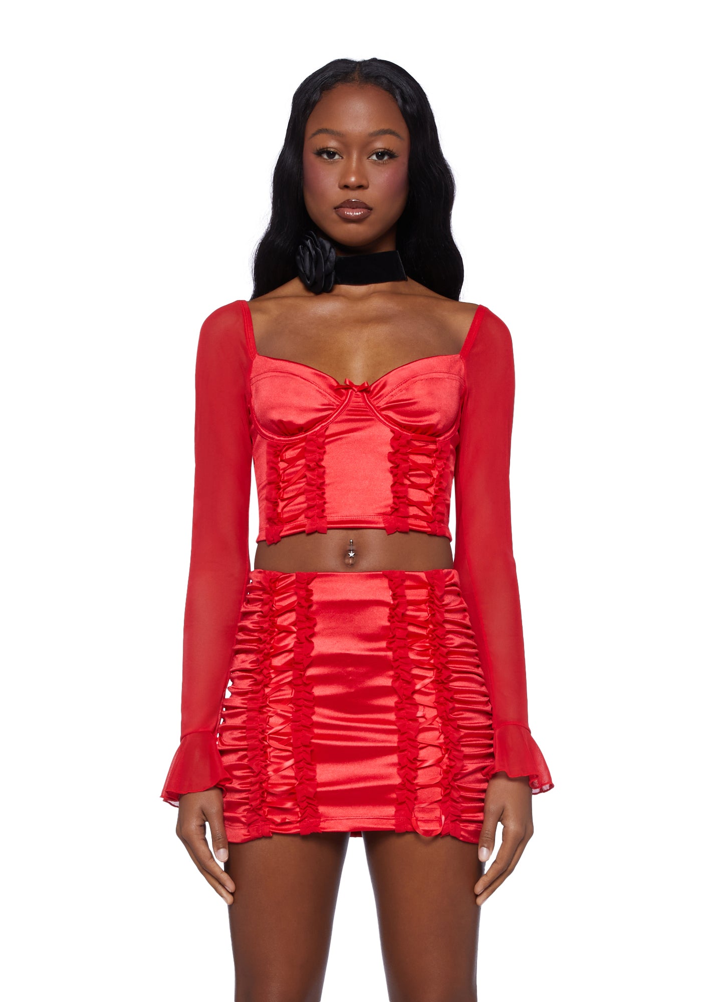 Red satin corset top on sale