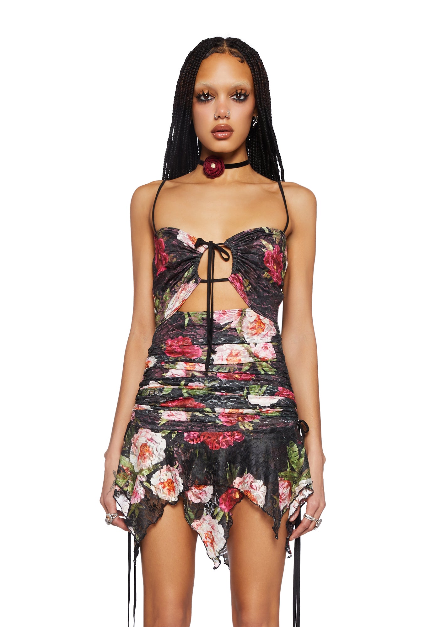Current Mood Shirred Mesh Overlay Mini Dress With Handkerchief Hem - Multi Dolls Kill Current Mood Shirred Mesh Overlay Mini Dress With Handkerchief Hem - Multi Dolls Kill