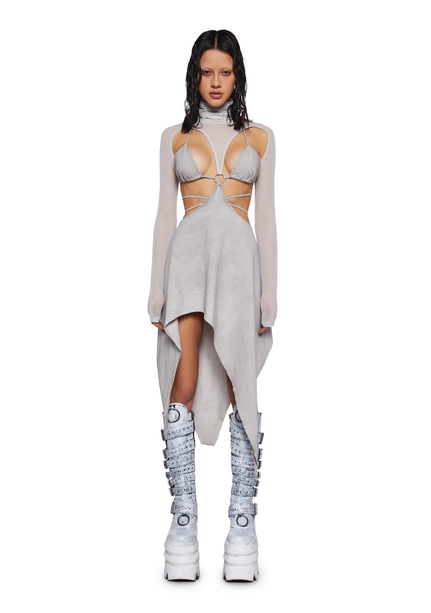 Darker Wavs Bikini Dress With Assymetrical Hem - Off White – Dolls Kill