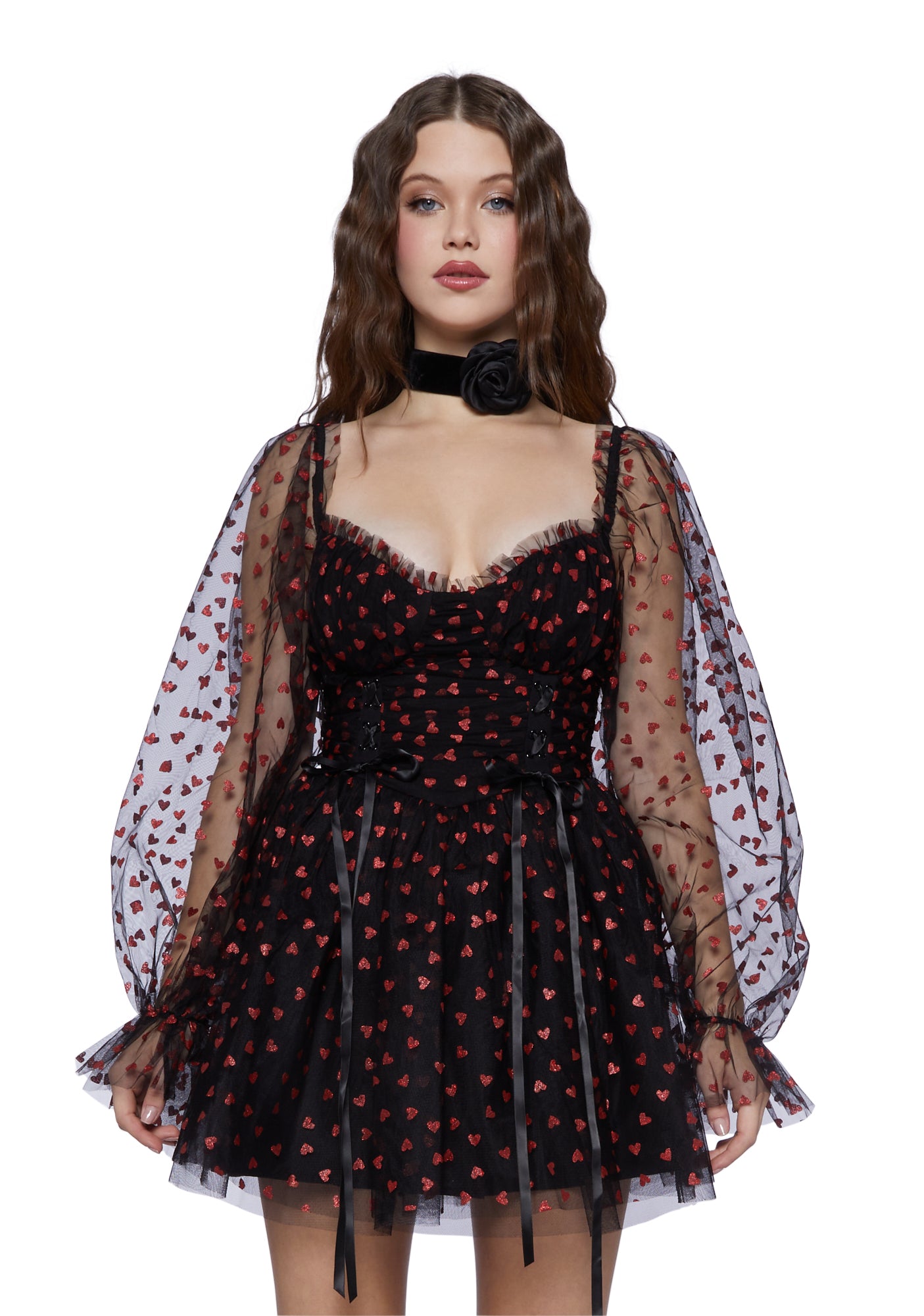 Sugar Thrillz Babydoll Dress With Heart Print Black Dolls Kill