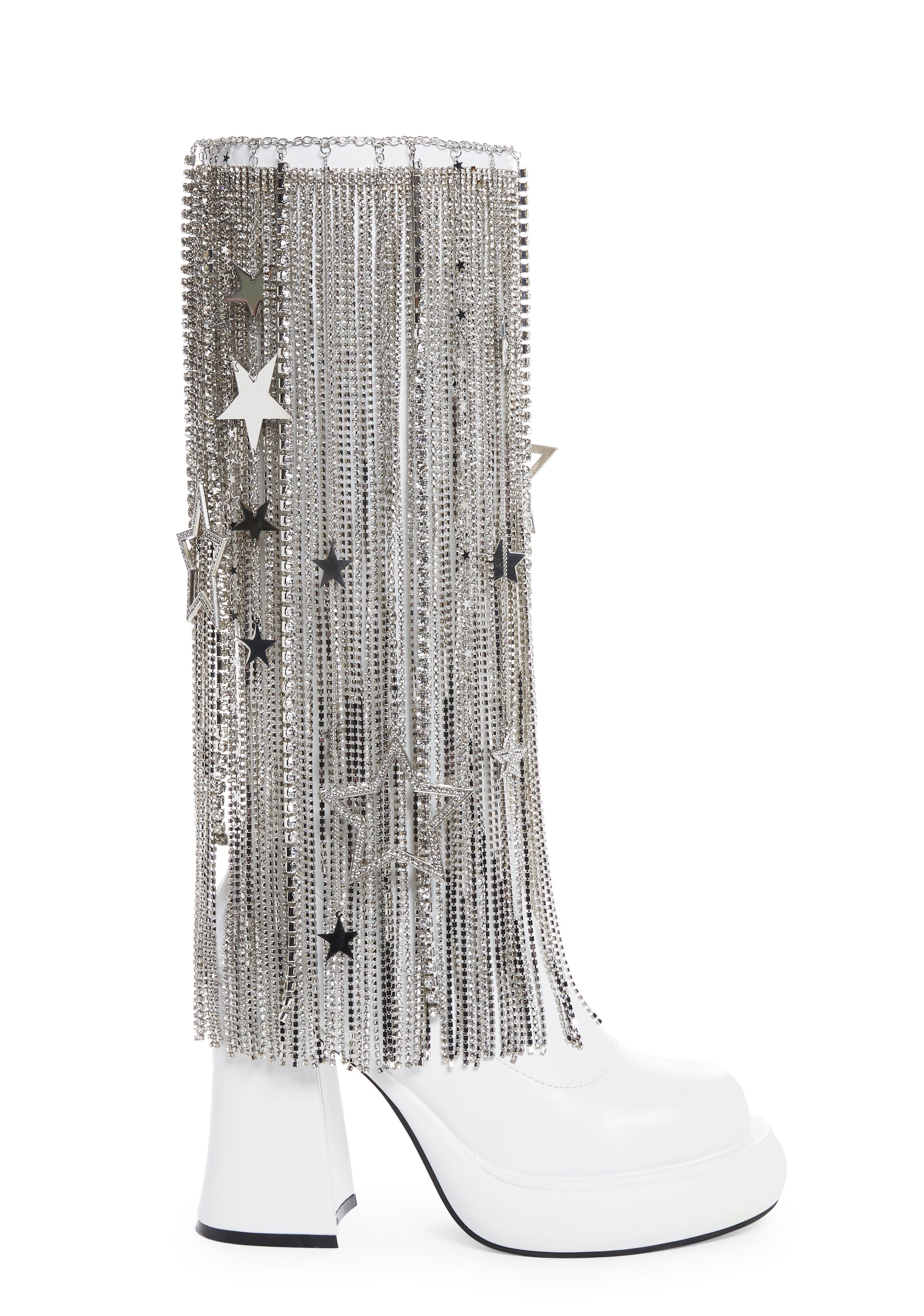 定番人気！ Sugar Thrillz Vegan Leather Go Go Boots With Rhinestone Star 靴