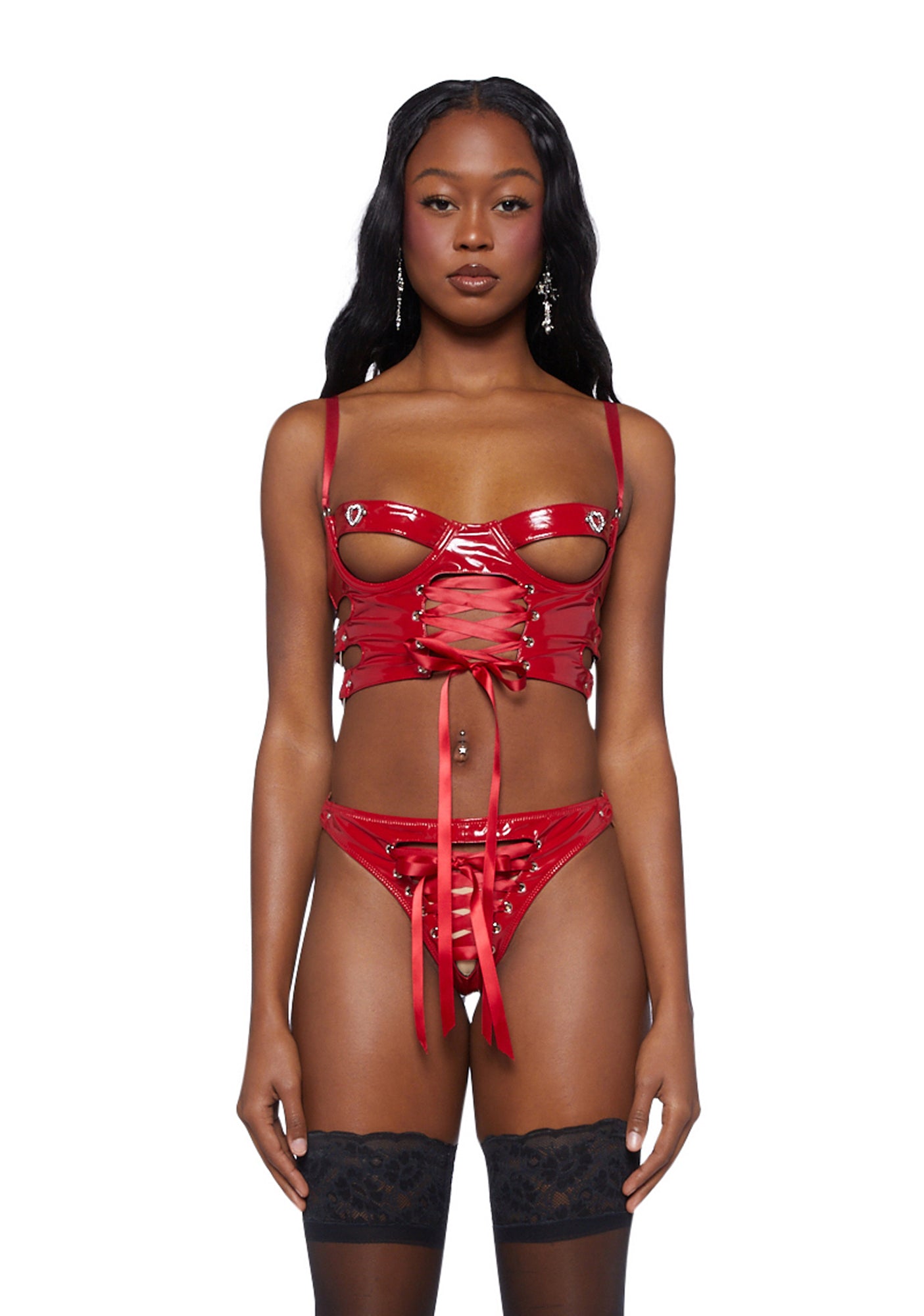 Sugar Thrillz PVC Vinyl Cut Out Bra And Panties Lingerie Sexy Set - Red