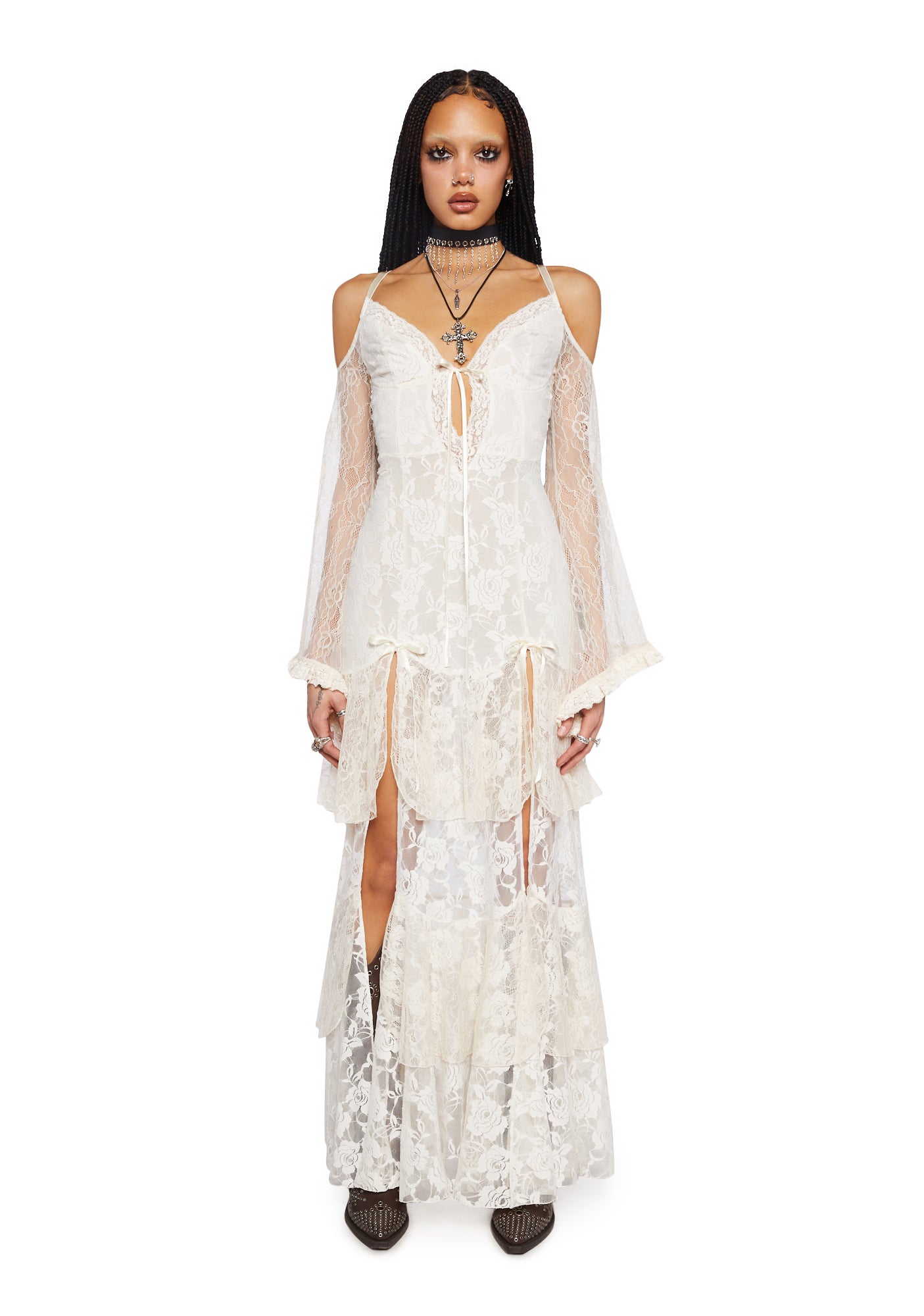 Current Mood Lace Maxi Dress- Off White Dolls Kill Current Mood Lace Maxi Dress- Off White Dolls Kill