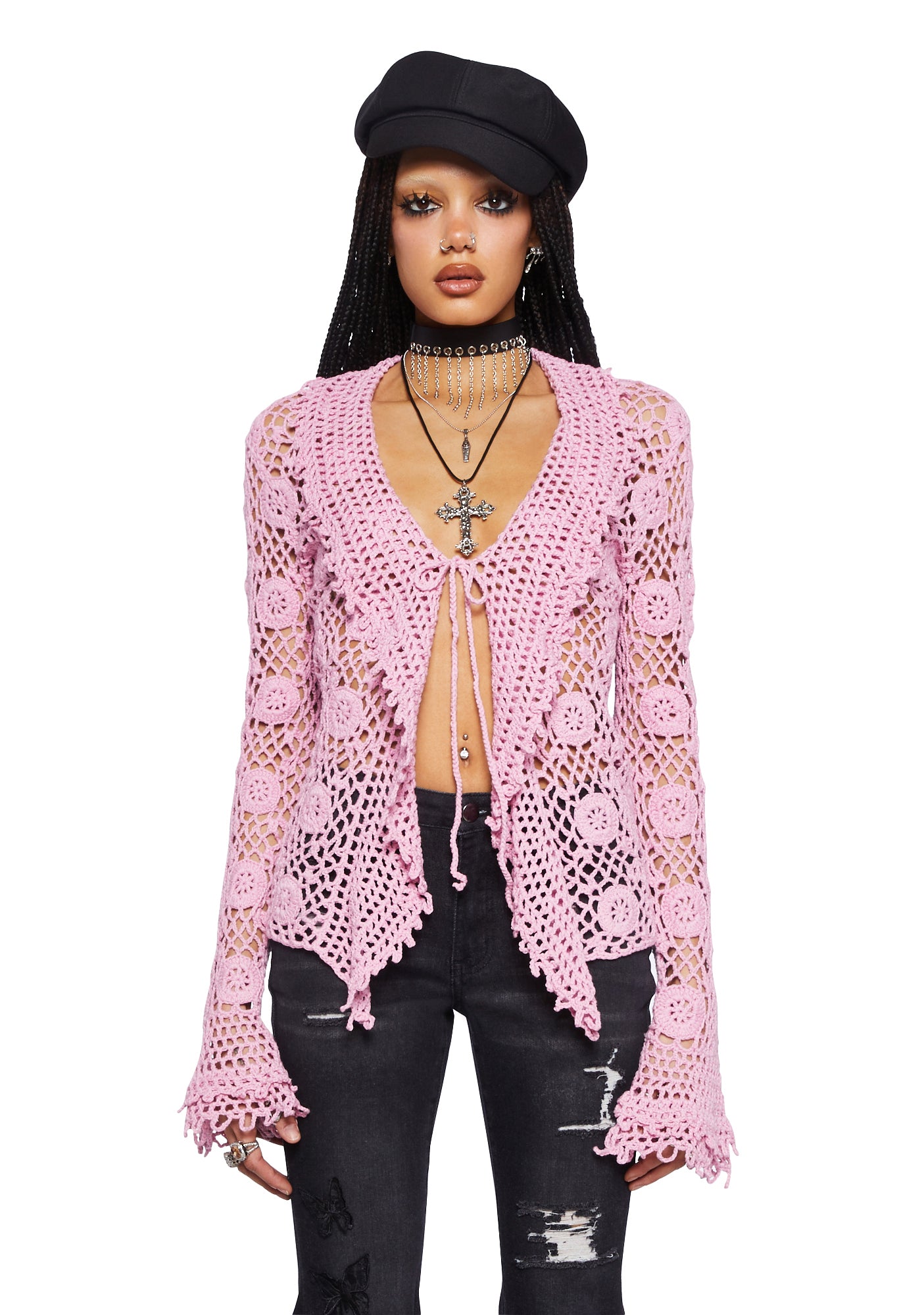 【CRANK】Dot Frill Sheer Hood Cardigan CRANK】Dot Frill Sheer Hood Cardigan