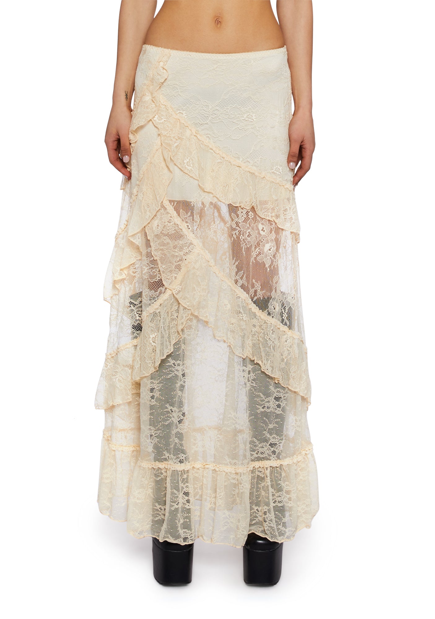 Current Mood Lace Maxi Skirt- Off White