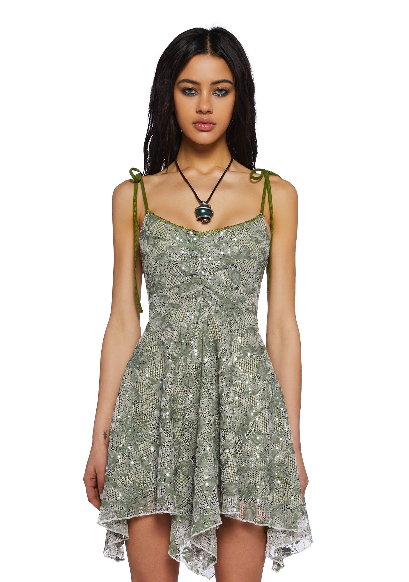 Current Mood Sequin Sparkle Mini Dress Mermaidcore Fairycore - Green