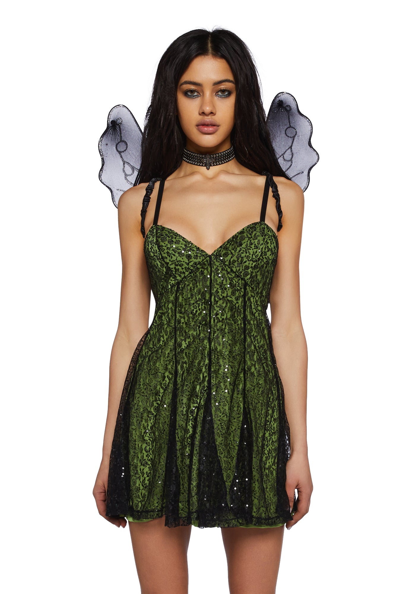 slim fit dress slacks Current Mood Sequin Lace Dress With Wings