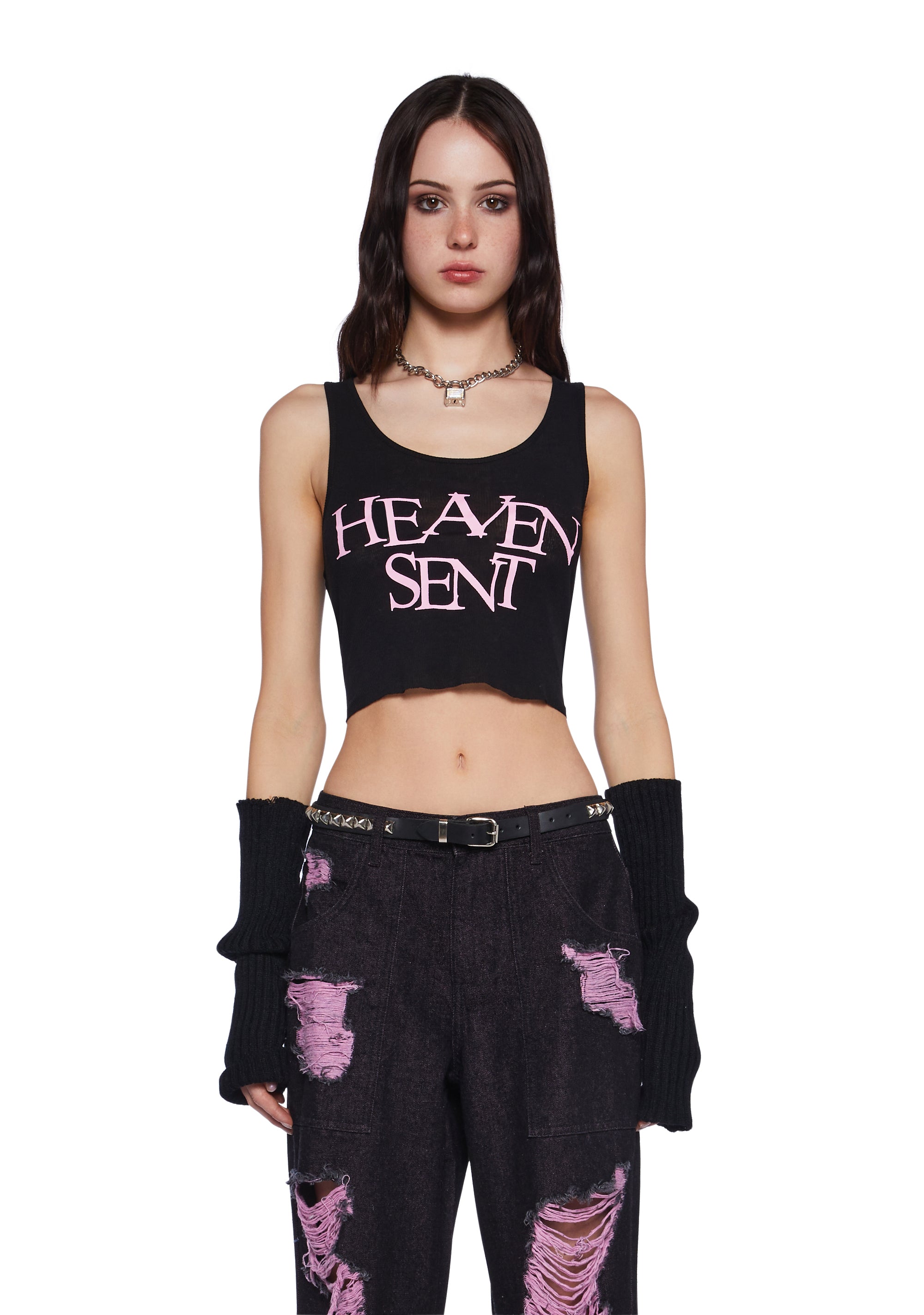 Current Mood Cropped Heaven Sent Tank Top -Black – Dolls Kill
