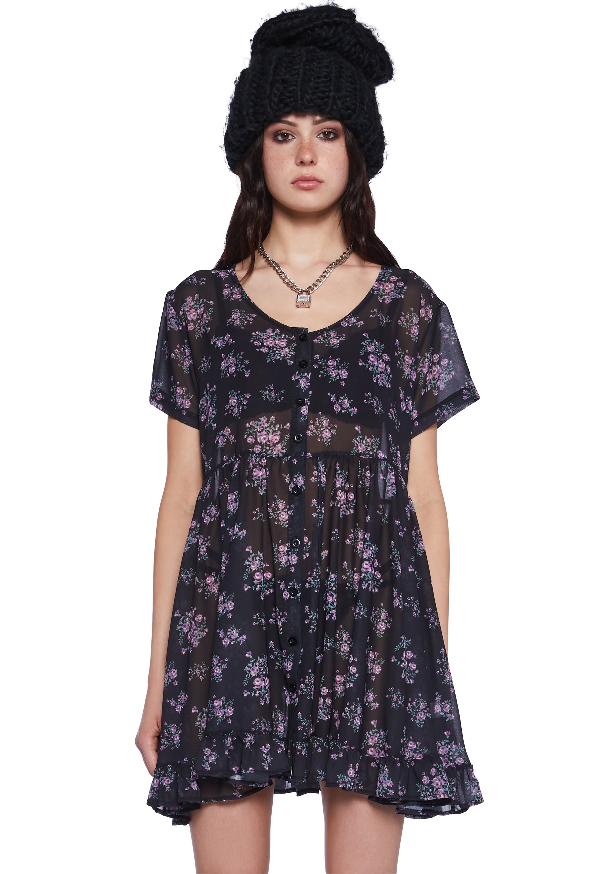 Current Mood Floral Chiffon Baby Doll Dress