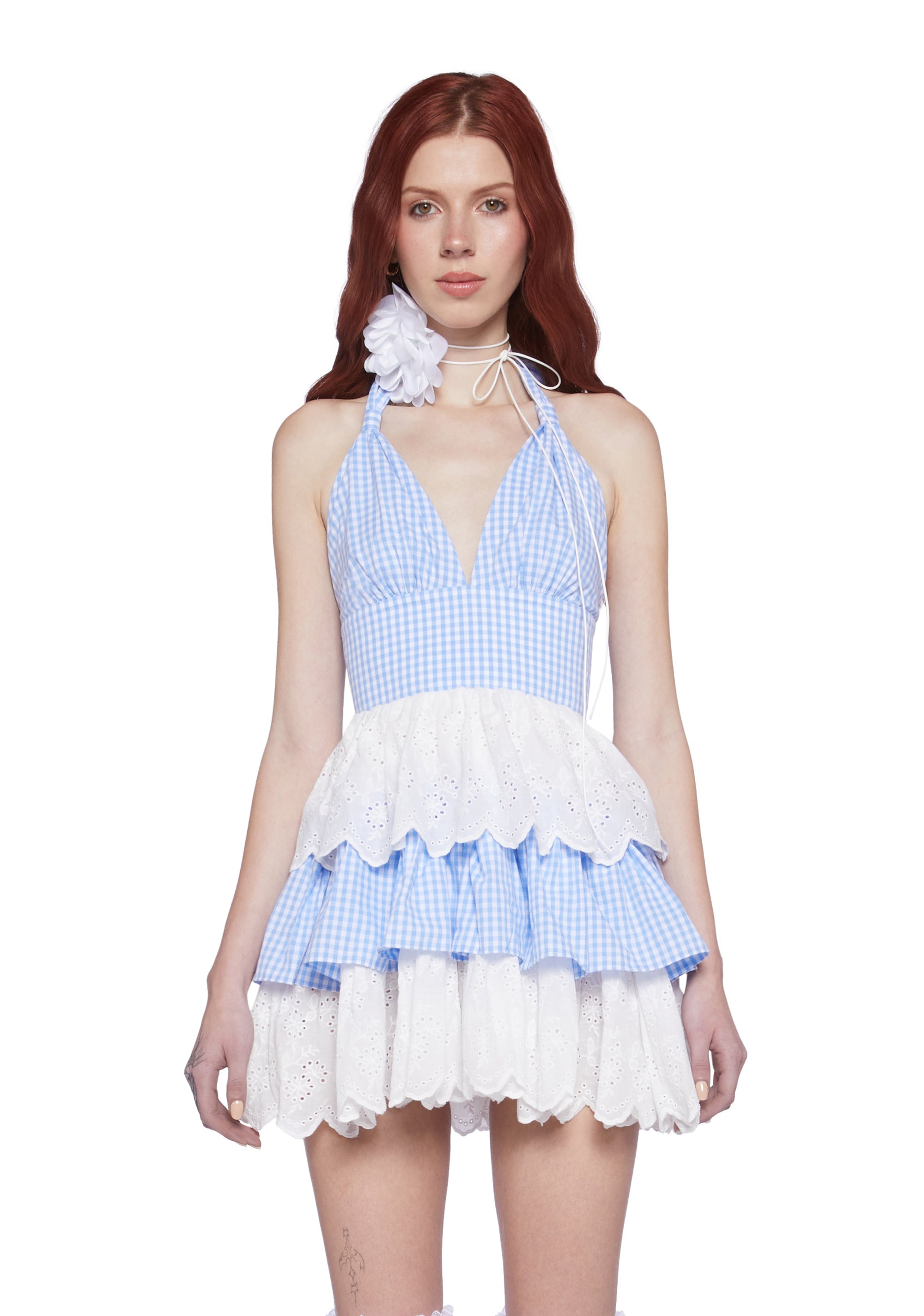 blue dress dolls kill Sugar Thrillz Satin Ruffle Corset Mini Dress