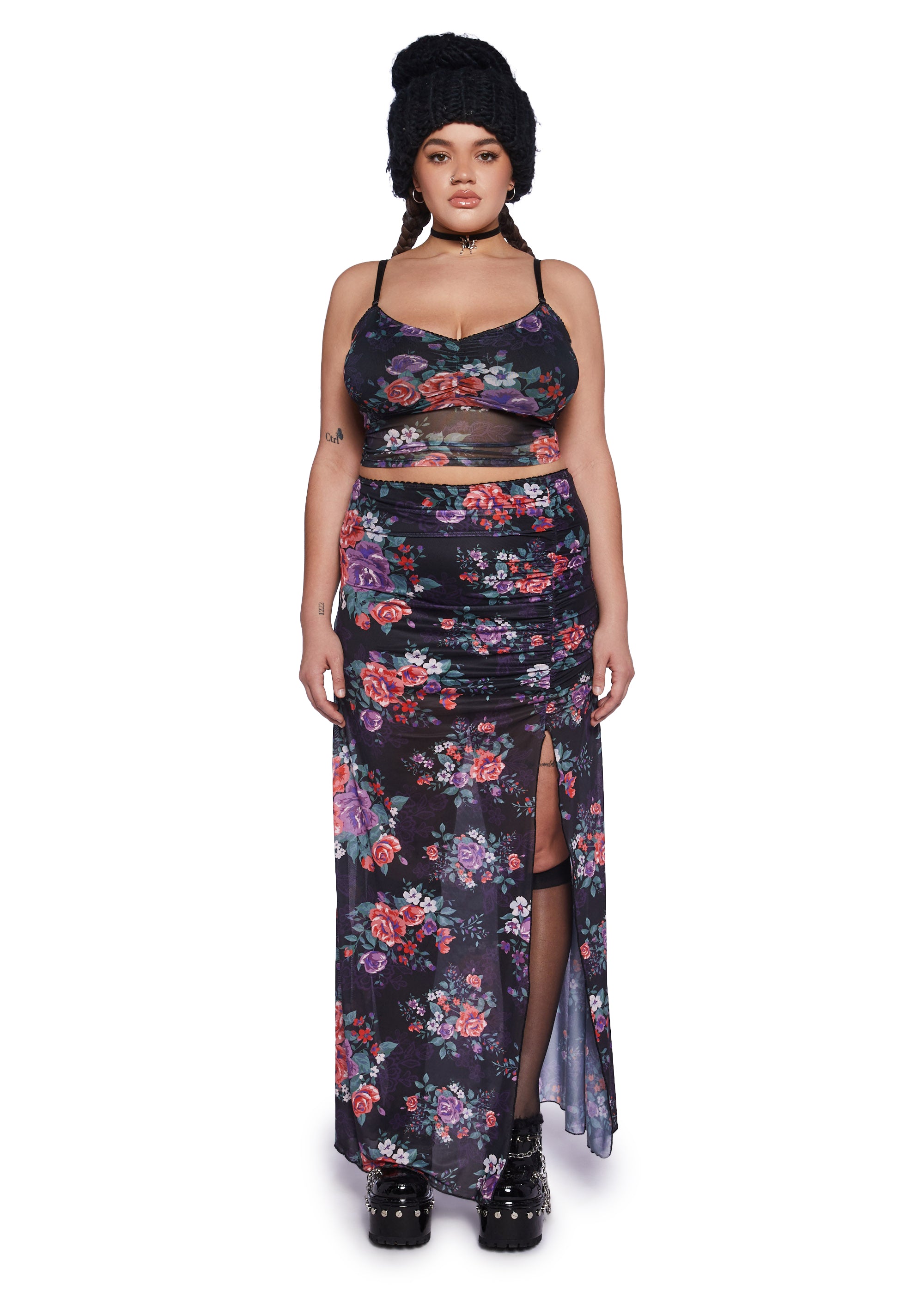 Plus Size Current Mood Floral Mesh Cami And Skirt Set Multi Dolls Kill