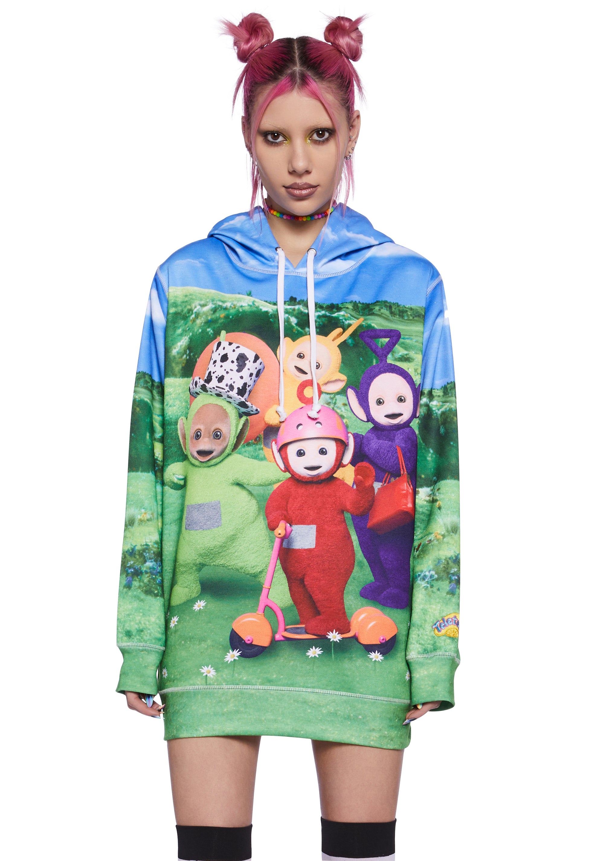 Dolls Kill x Teletubbies Graphic Oversized Hoodie Po Tinky Winky La La Dipsy Multi