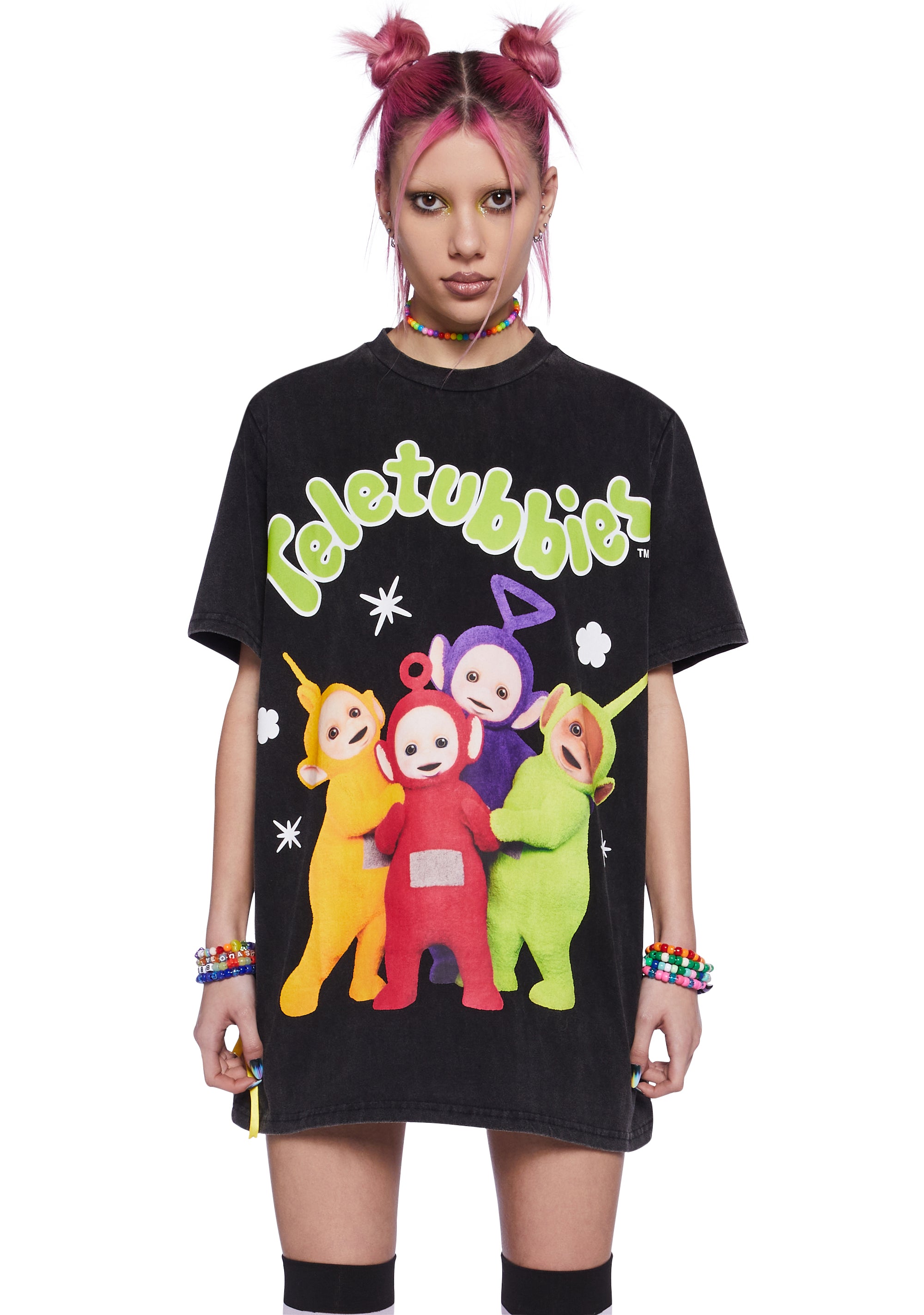 Tシャツ・カットソー LAUGHER Teletubbies Garden Po T-Shirt Black TE26 MUSINSA | LAUGHER [Teletubbies] Garden Tubby T-shirt - Black