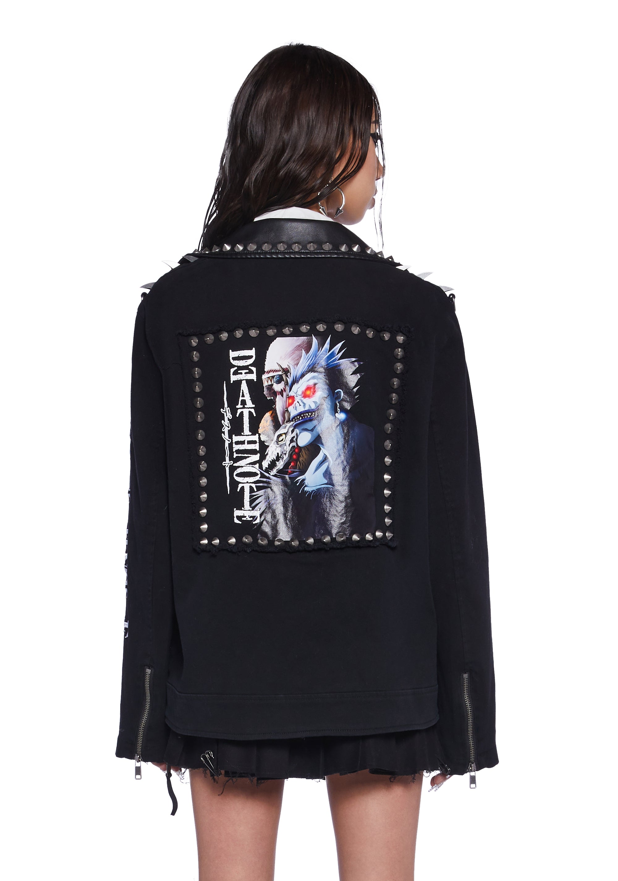 Dolls Kill x Death Note Ryuk Twill Vegan Leather Moto Jacket - Black