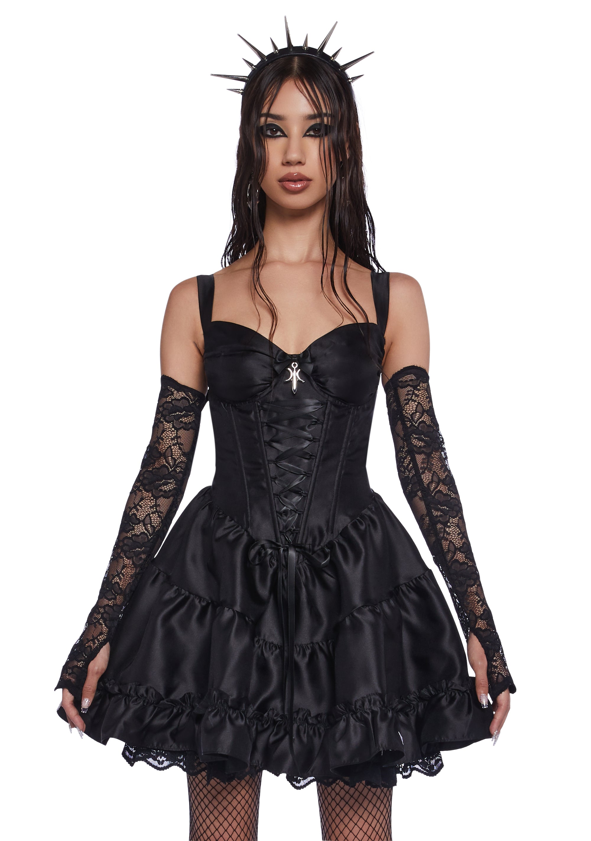 Dolls Kill x Death Note Misa Amane Cosplay Mini Dress With Lace Gloves Arm Warmers - Black Dolls Kill x Death Note Misa Amane Cosplay Mini Dress With Lace Gloves Arm Warmers - Black