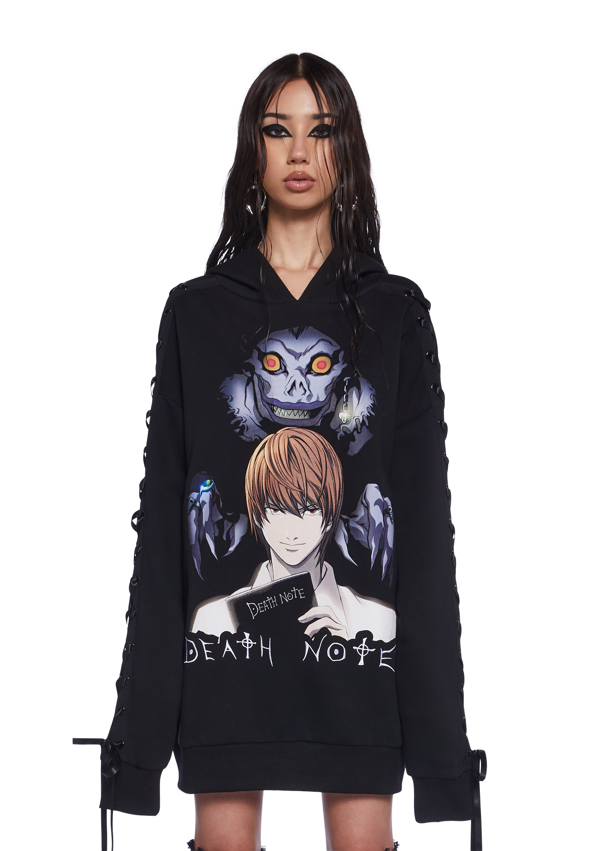 Dolls Kill x Death Note Ryuk Light Yagami Lace Up Oversized Hoodie