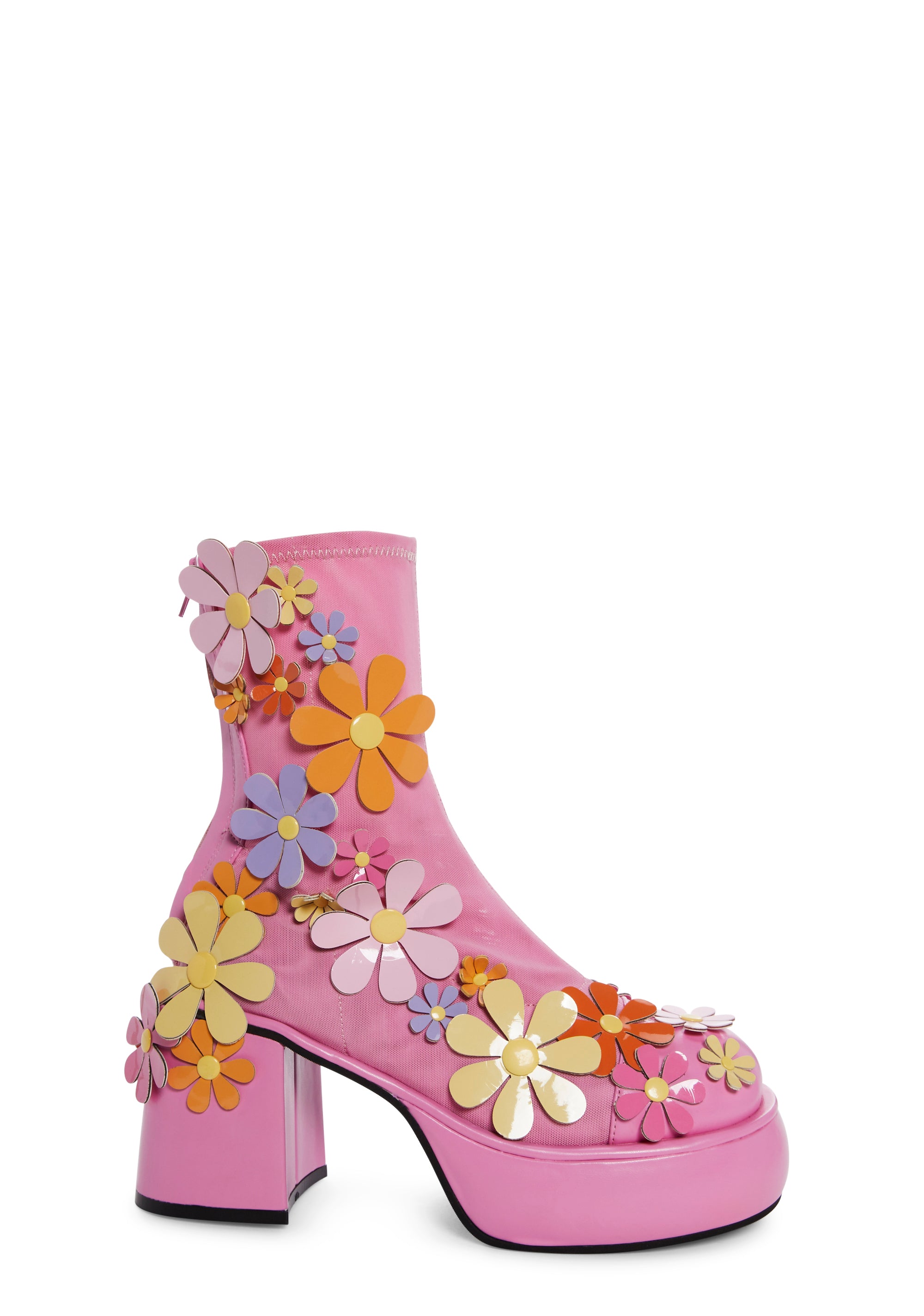 Sugar Thrillz Mesh Daisy Floral Platform Boots - Pink