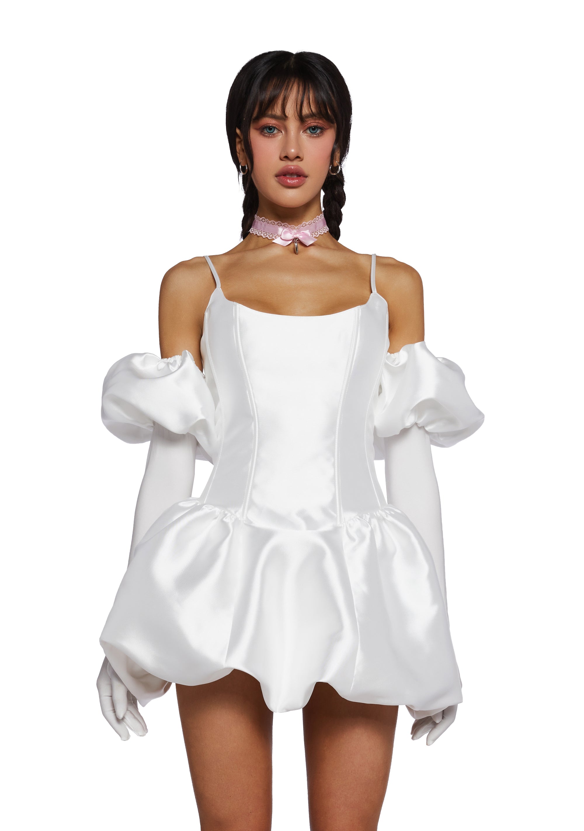 Sugar Thrillz Taffeta Mini Dress With Gloves - White – Dolls Kill