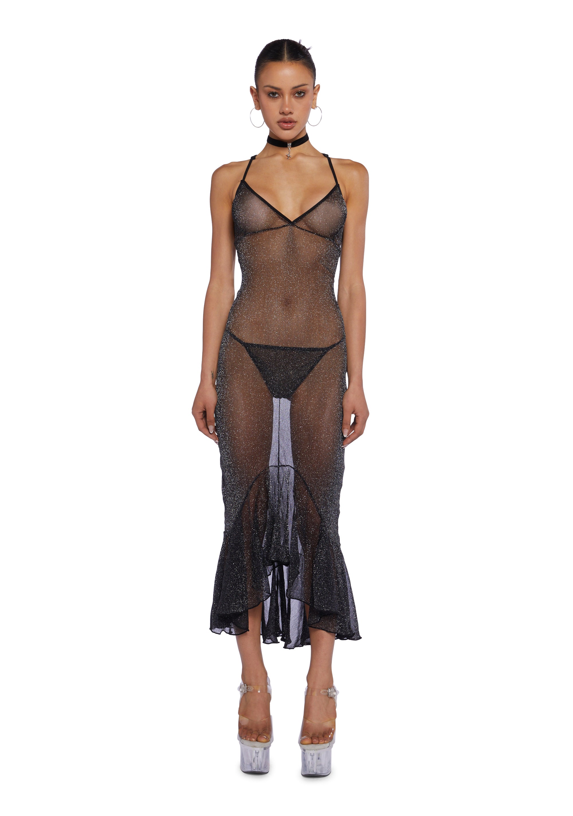 Shimmery Sparkly Sheer Mesh Dress - Black Dolls Kill Shimmery Sparkly Sheer Mesh Dress - Black Dolls Kill