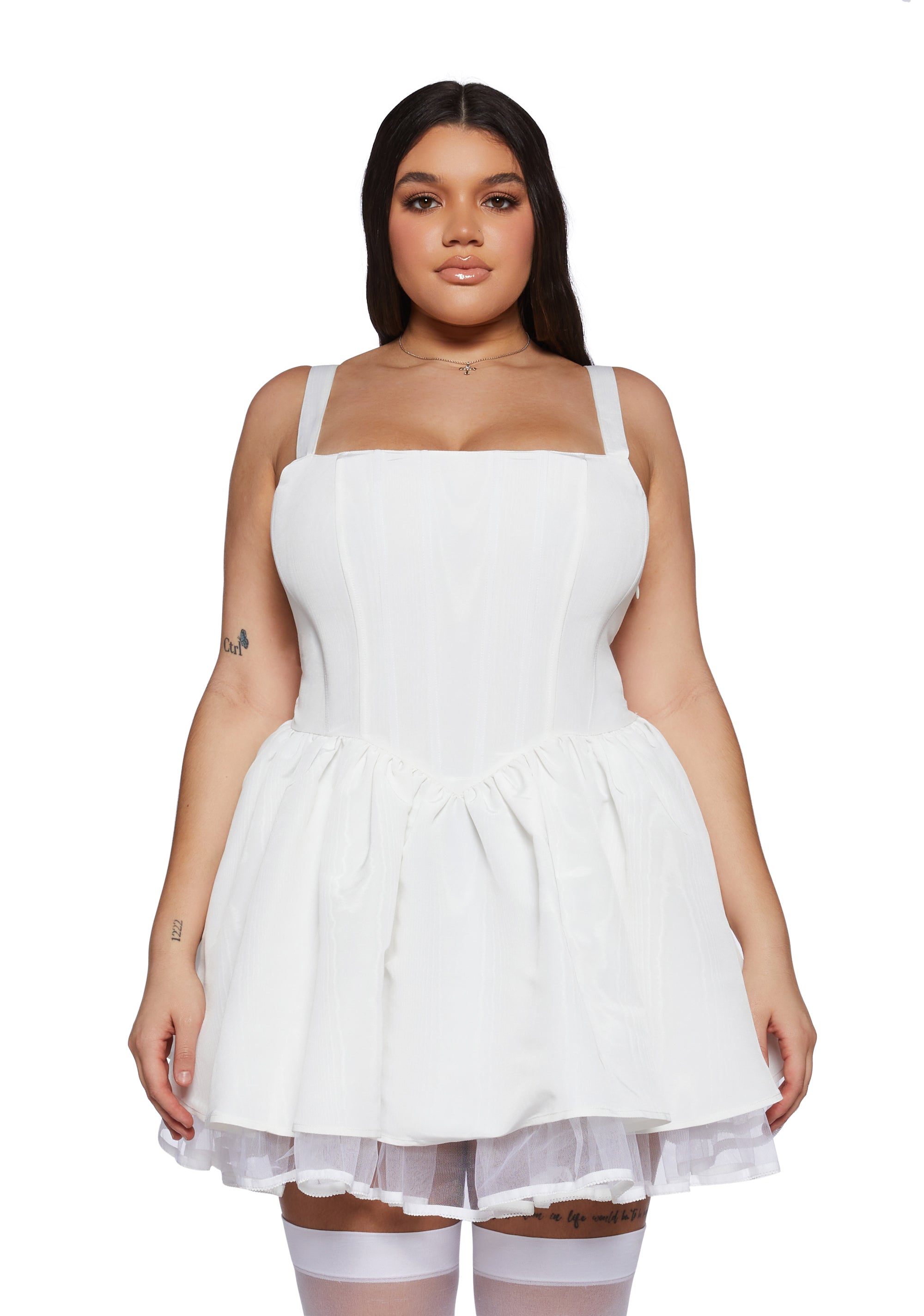 Plus Size Sugar Thrillz Taffeta Corset Dress - White Dolls Kill Plus Size Sugar Thrillz Taffeta Corset Dress - White Dolls Kill