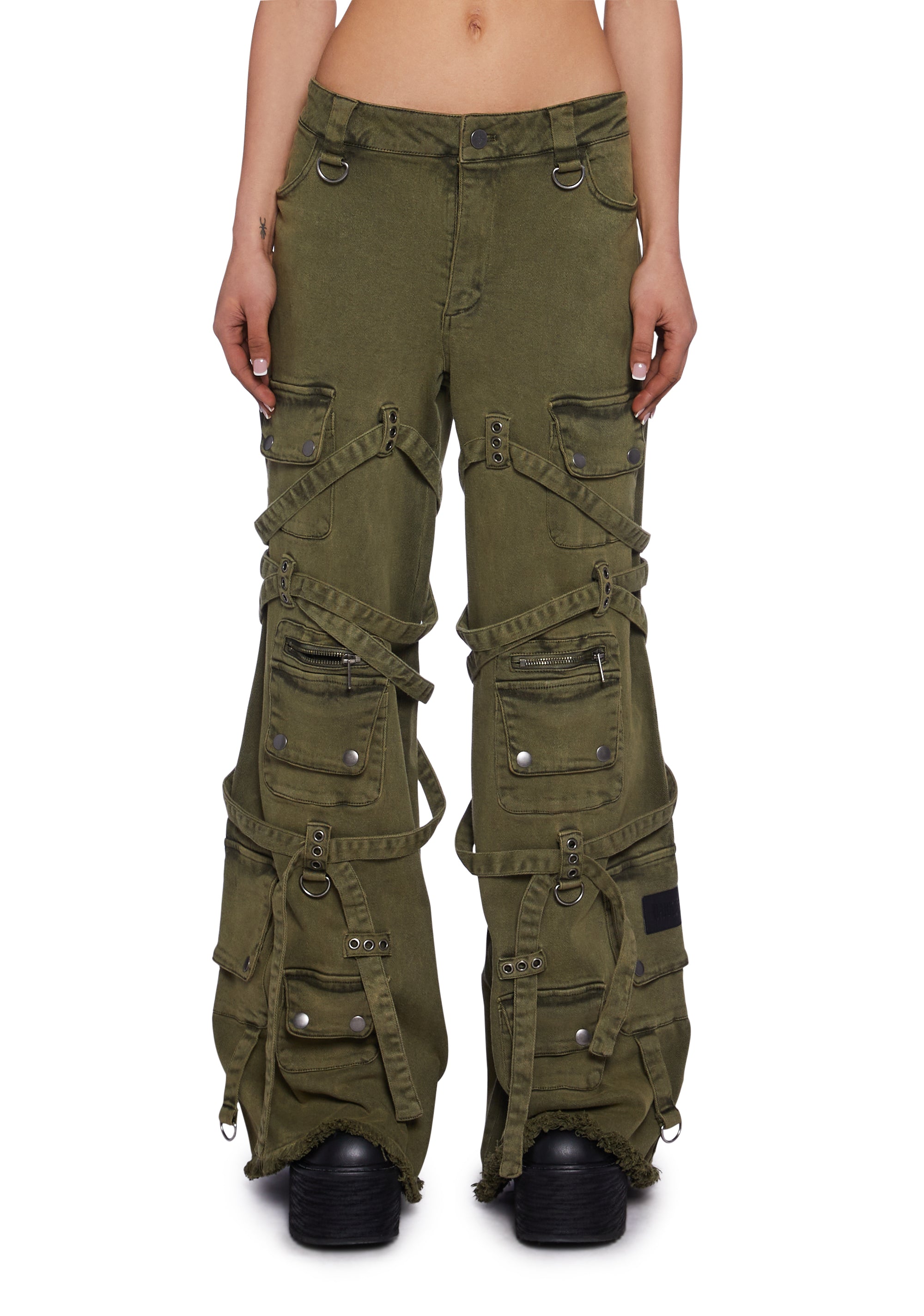 Darker Wavs Cotton Cargo Pants With Pockets Straps - Green