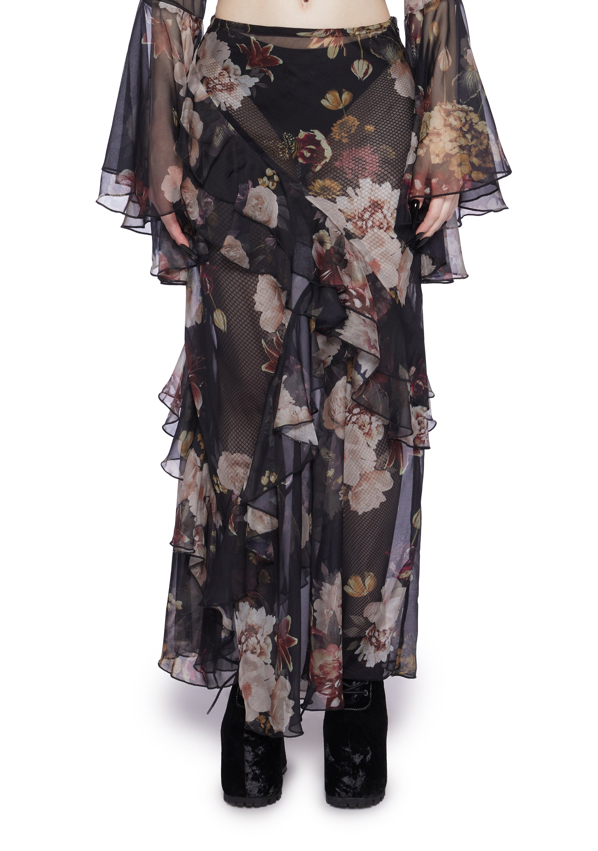 Sheer floral maxi skirt cheap