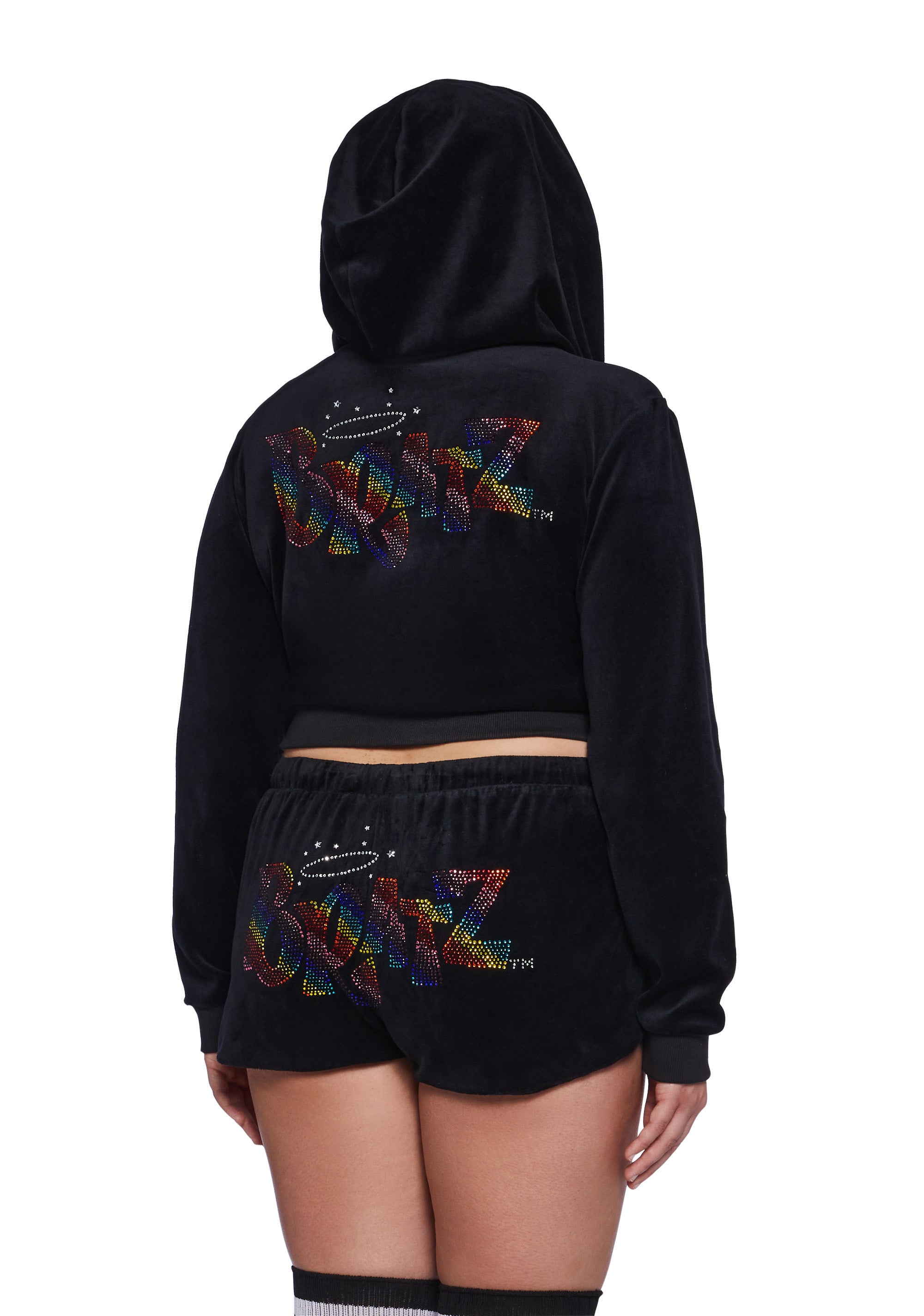 Plus Size Dolls Kill x Bratz Rainbow Velour Cropped Jacket