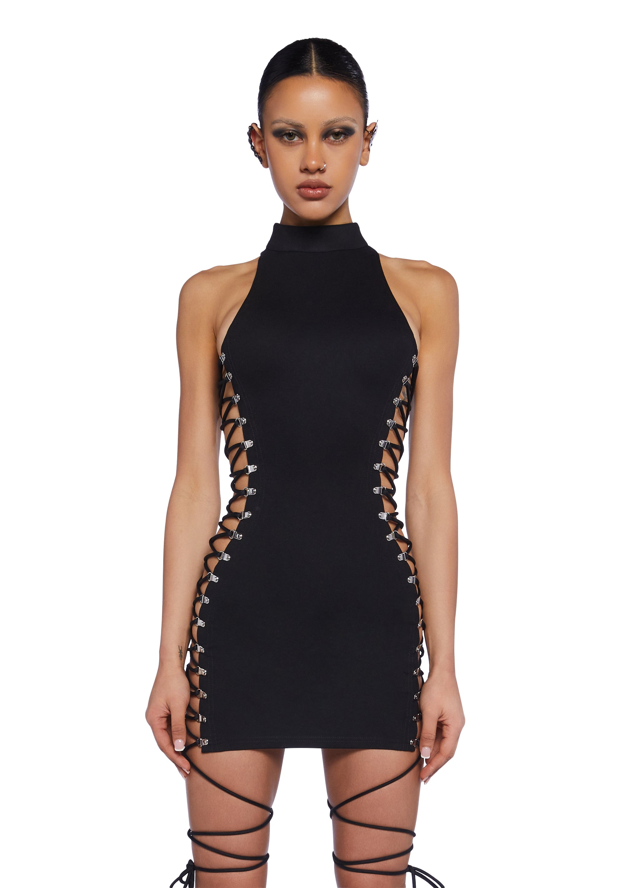 Club Exx Lace Up Bodycon Mini Dress With Back Zip Closure - Black Dolls Kill Club Exx Lace Up Bodycon Mini Dress With Back Zip Closure - Black Dolls Kill
