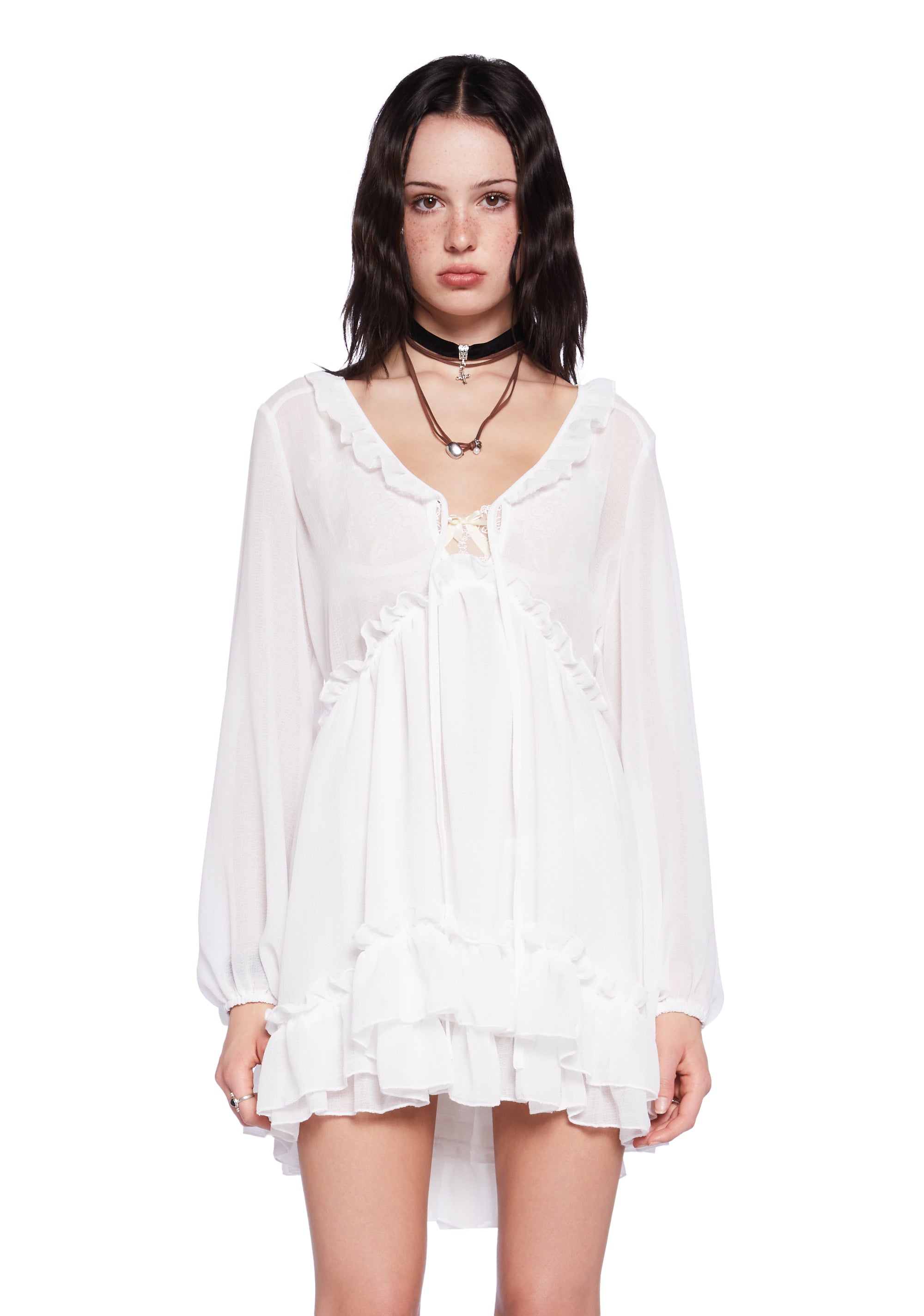 Current Mood Sheer Chiffon Ruffled Babydoll Dress - Off White Dolls Kill Current Mood Sheer Chiffon Ruffled Babydoll Dress - Off White Dolls Kill