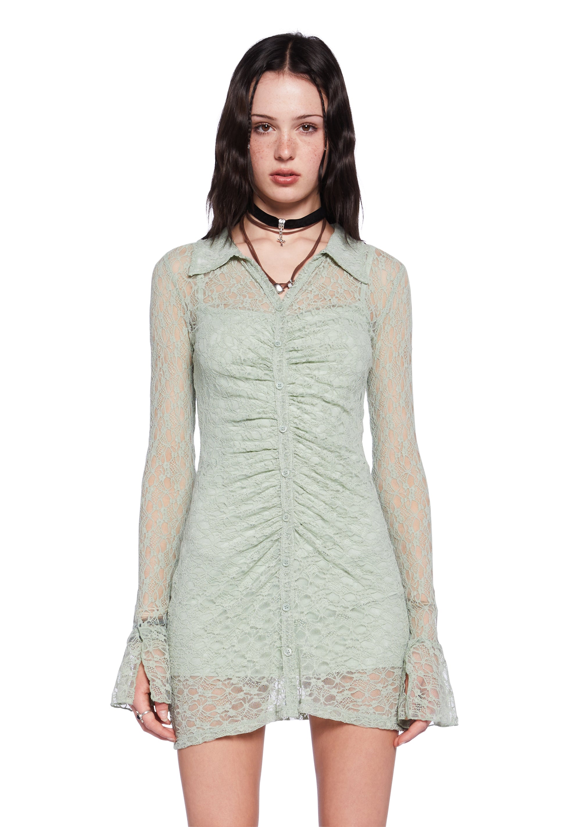 green emerald velvet dress Elly Mint Green Boho Mini Dress main image 1