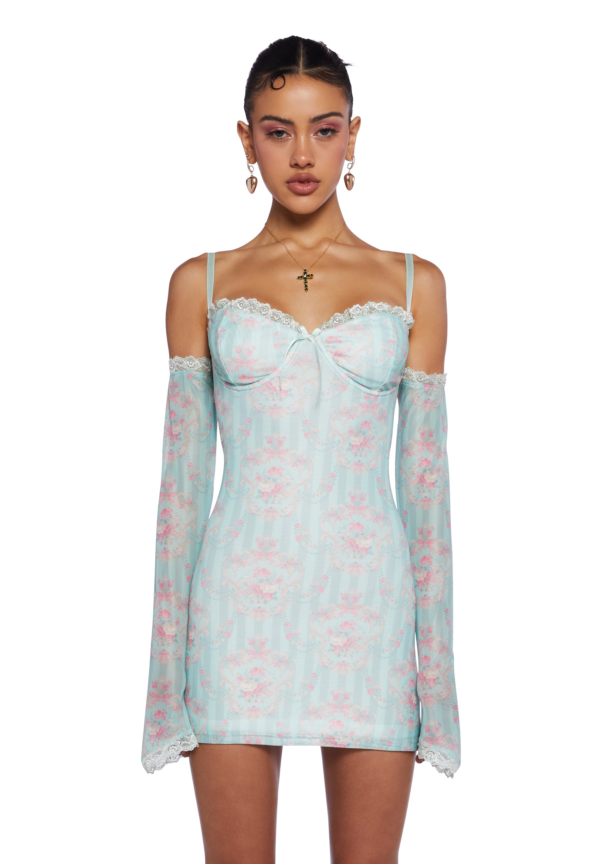 Sugar Thrillz Regency Stretchy Mesh Floral Bow Striped