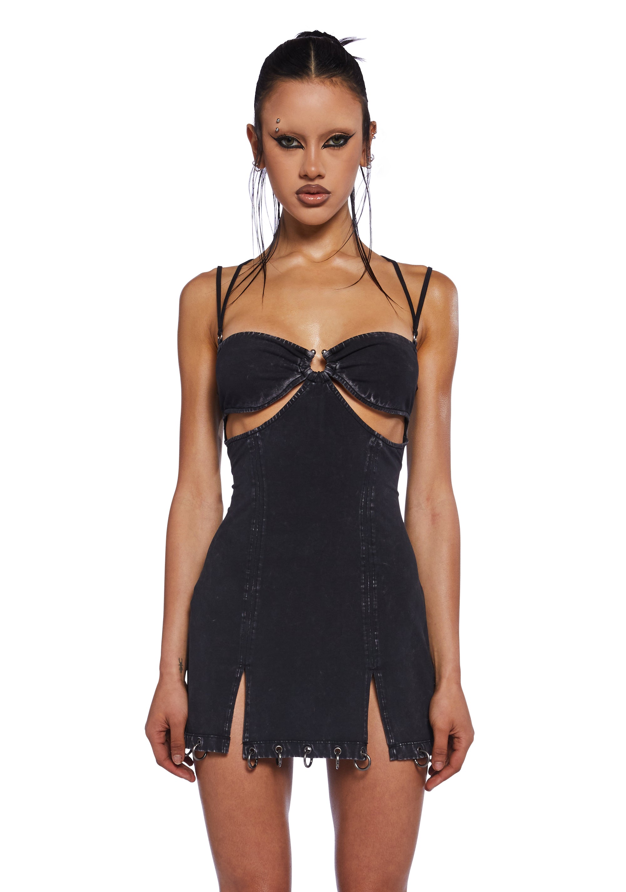Darker Wavs Pierced Bodycon Mini Dress - Black Dolls Kill Darker Wavs Pierced Bodycon Mini Dress - Black Dolls Kill