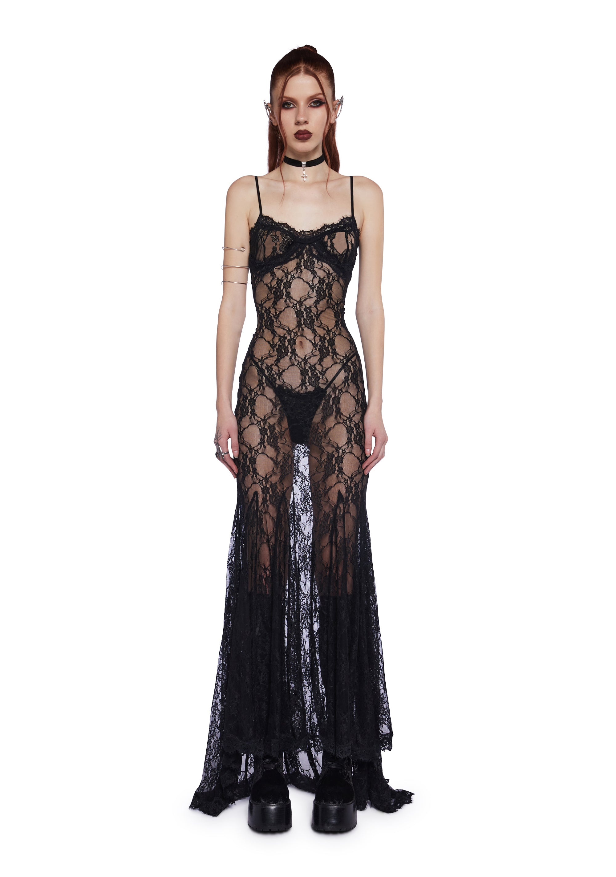 Widow Goth Sheer Stretchy Lace Maxi Dress - Black Dolls Kill Widow Goth Sheer Stretchy Lace Maxi Dress - Black Dolls Kill