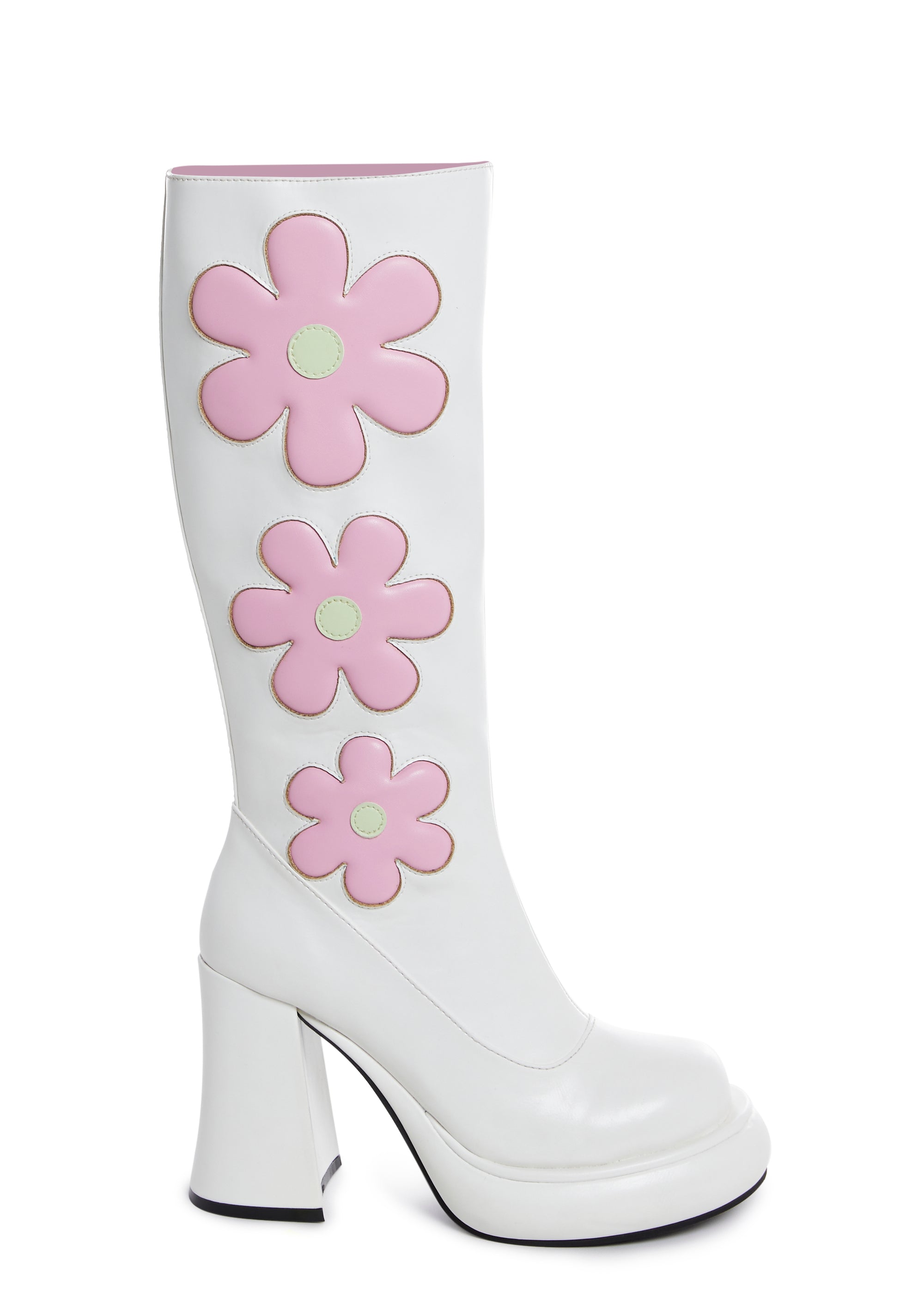 Sugar Thrillz Vegan Leather Boots With Daisy Appliques And