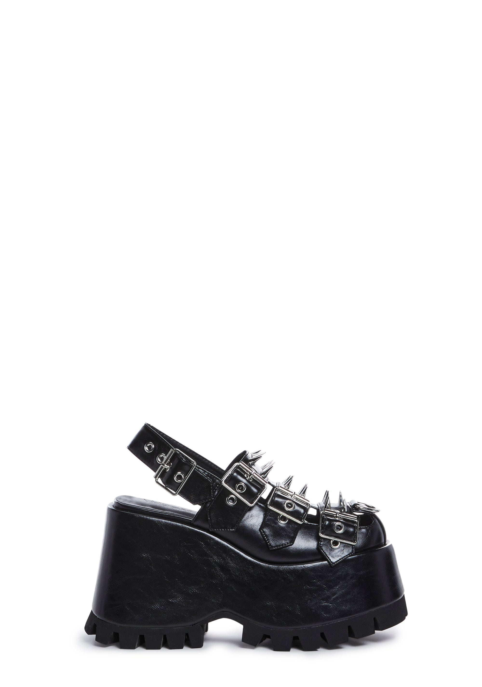 Widow Spiked Buckle Fisherman Platform Sandals - Black