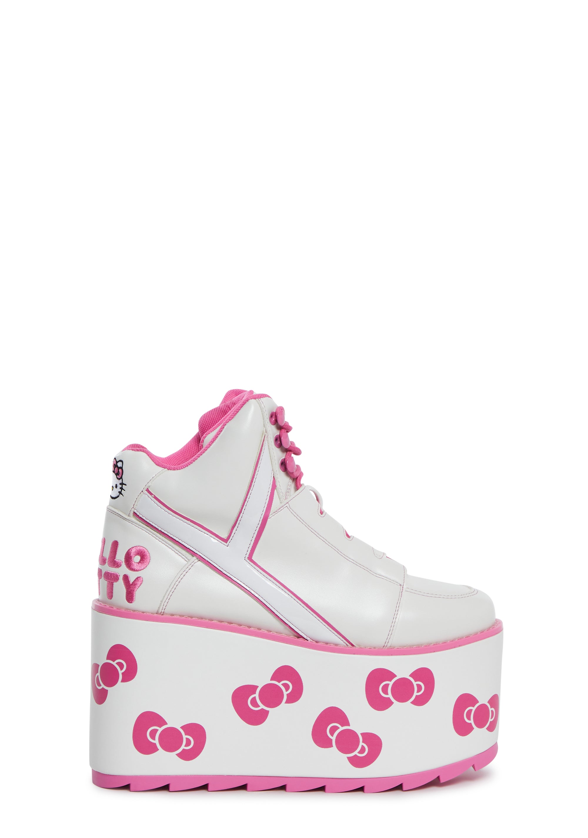 商品画像：Y.R.U. Bondage Platform Sneakers - Pink/Black Hearts – Dolls 2