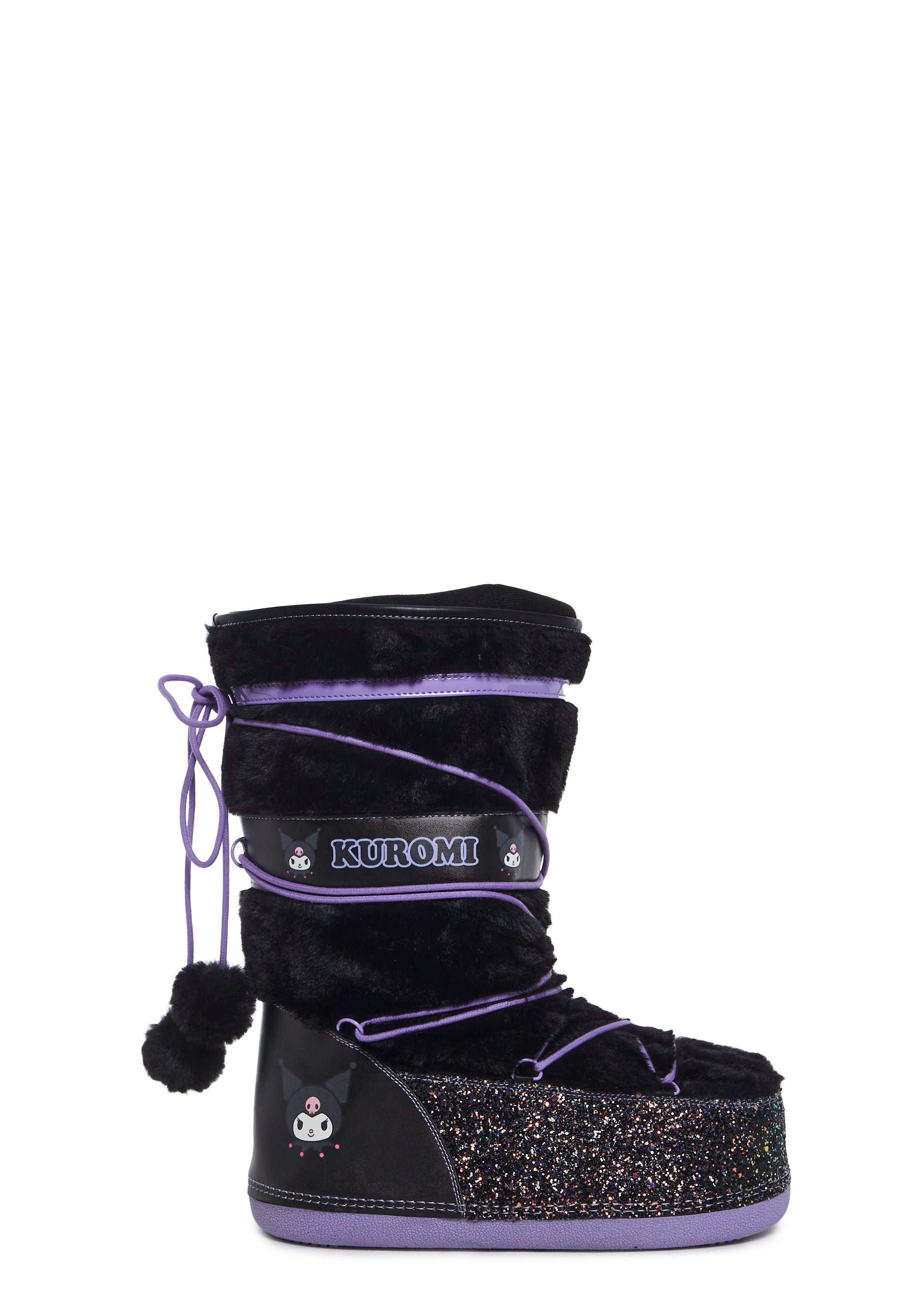 Y.R.U. Kuromi Snow Faux Fur Vegan Leather Sparkle Platform Boots Black Dolls Kill