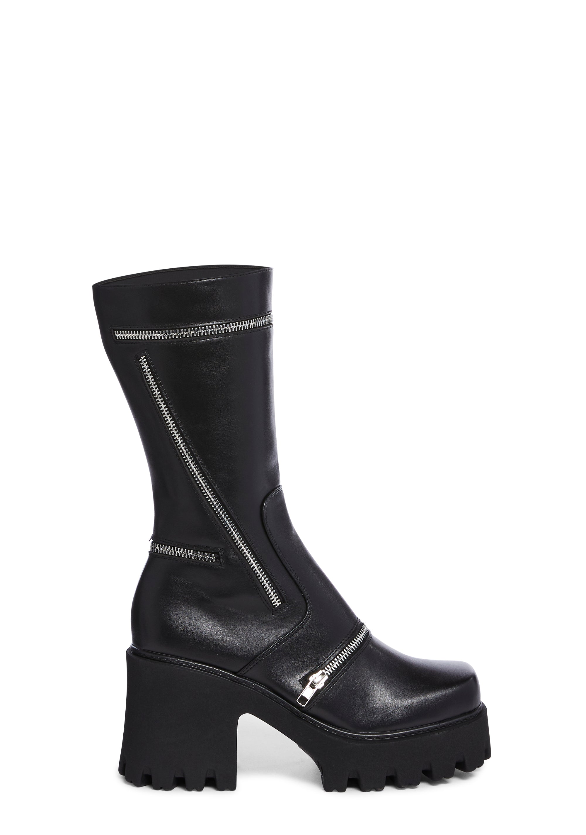 Lamoda Platform Zipper Knee High Vegan Leather Boots - Black