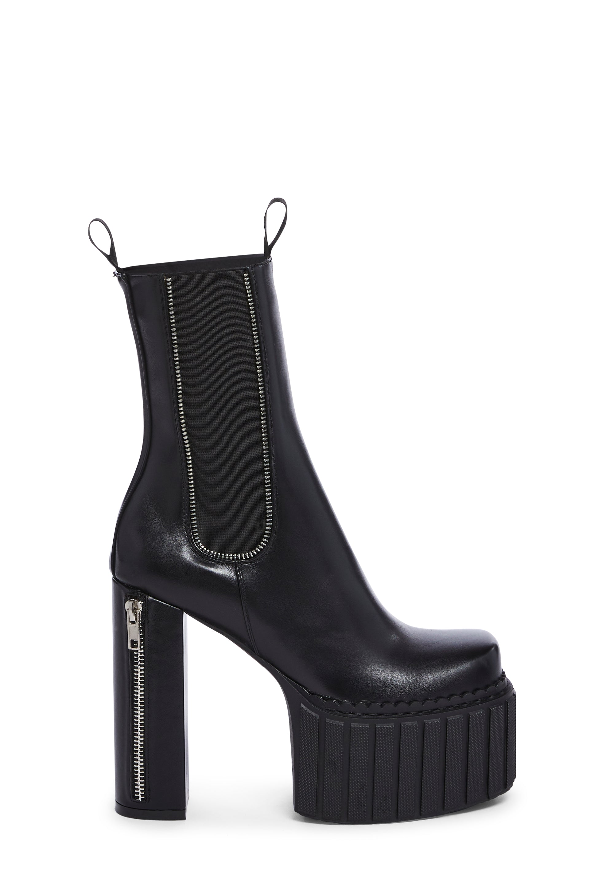 Lamoda Platform Heeled Zipper Vegan Leather Chelsea Boots Black Dolls Kill