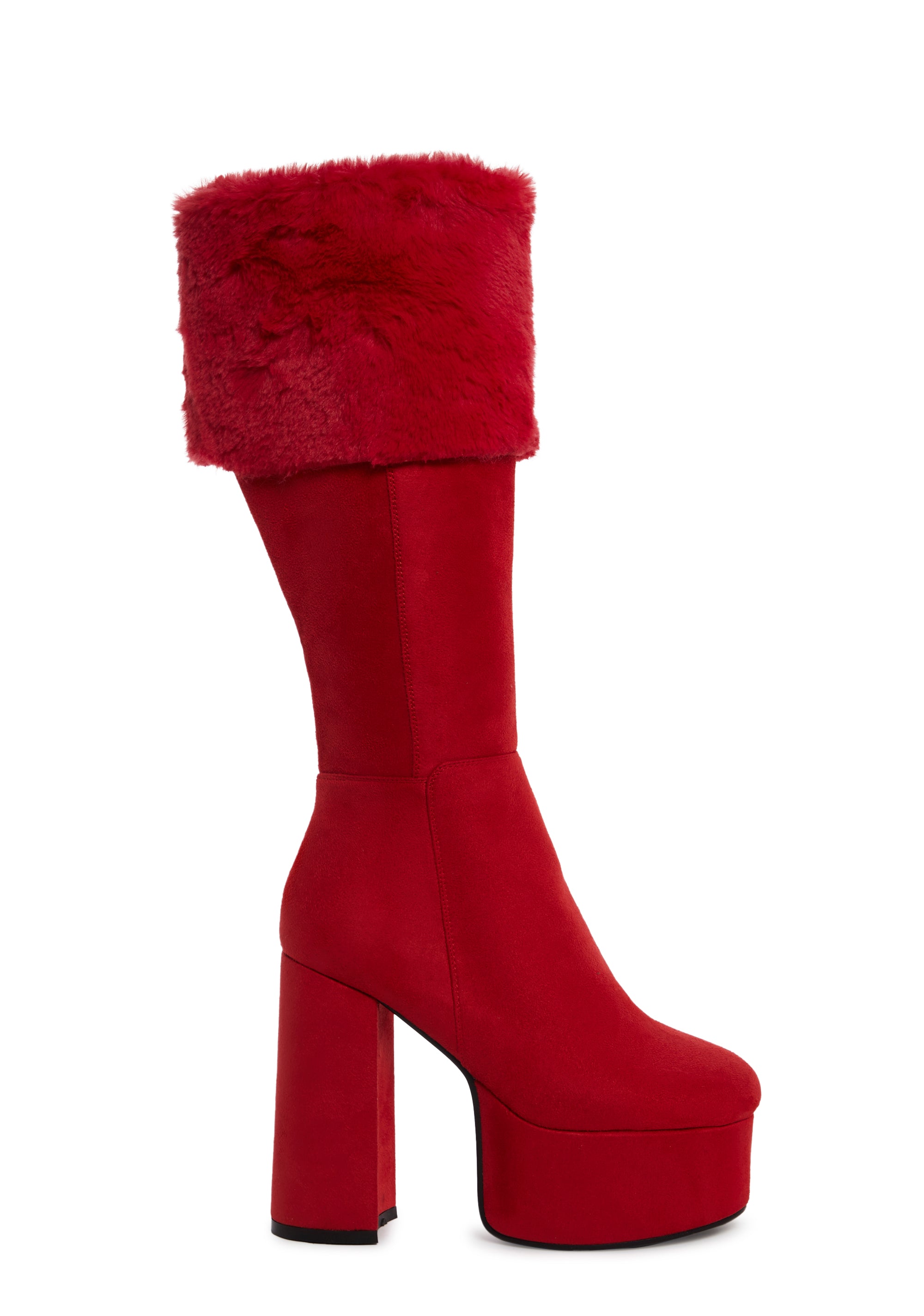 Lamoda Faux Suede Faux Fur Trim Platform Boots Red – Dolls Kill