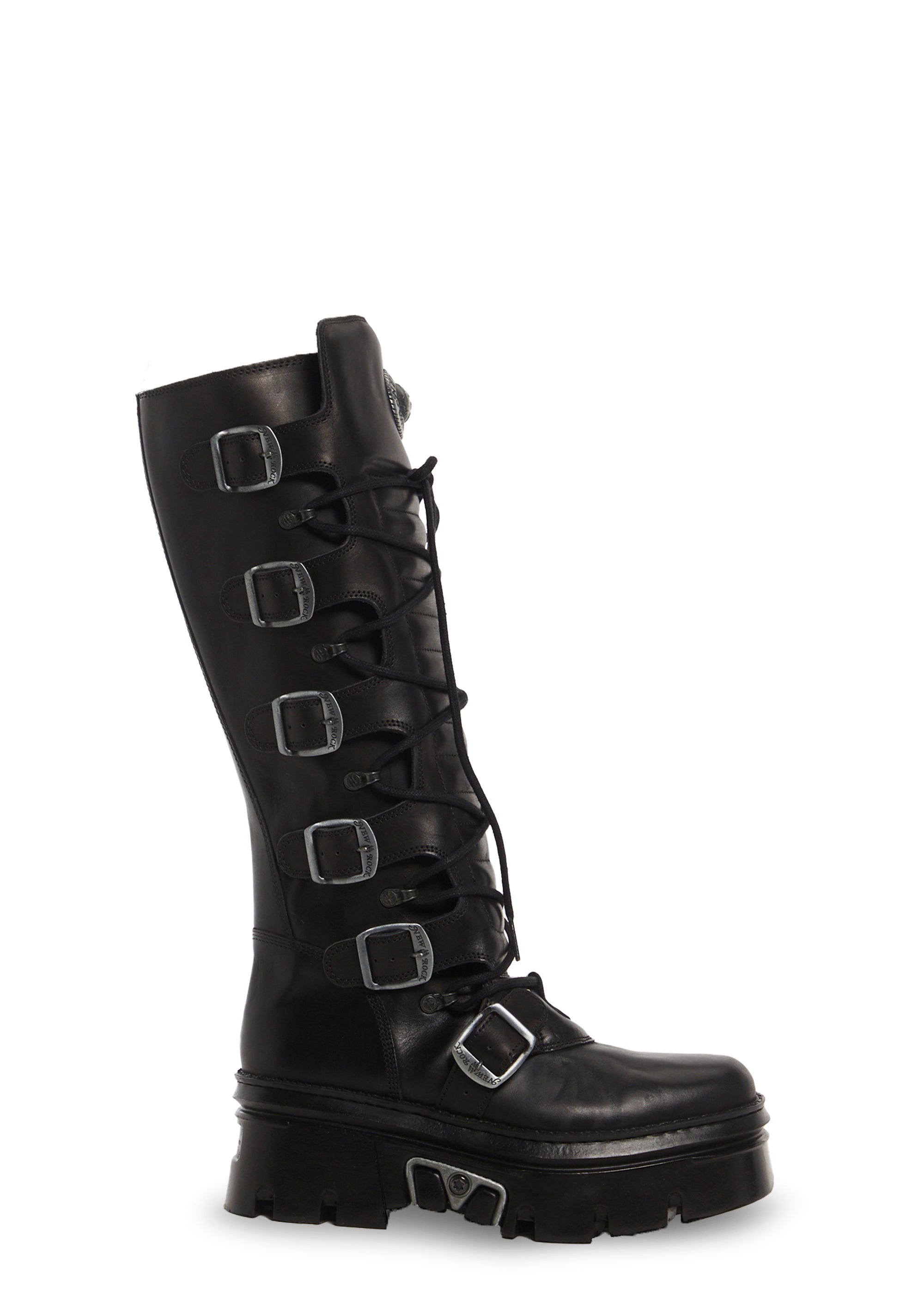 New Rock Leather Lace Up Knee High Boots Black Dolls Kill