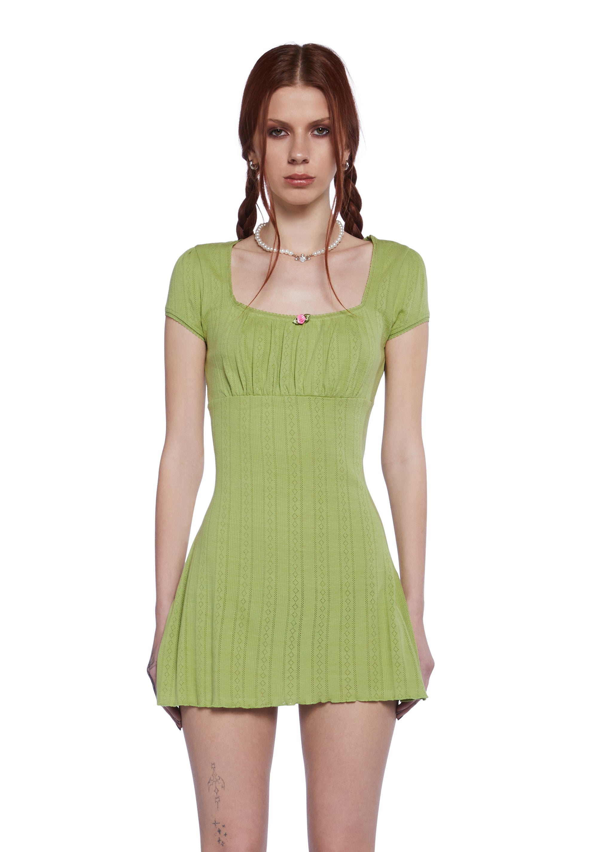 Delia's Stretchy Pointelle Lace Rosebud Babydoll Dress - Green Dolls Kill Delia's Stretchy Pointelle Lace Rosebud Babydoll Dress - Green Dolls Kill